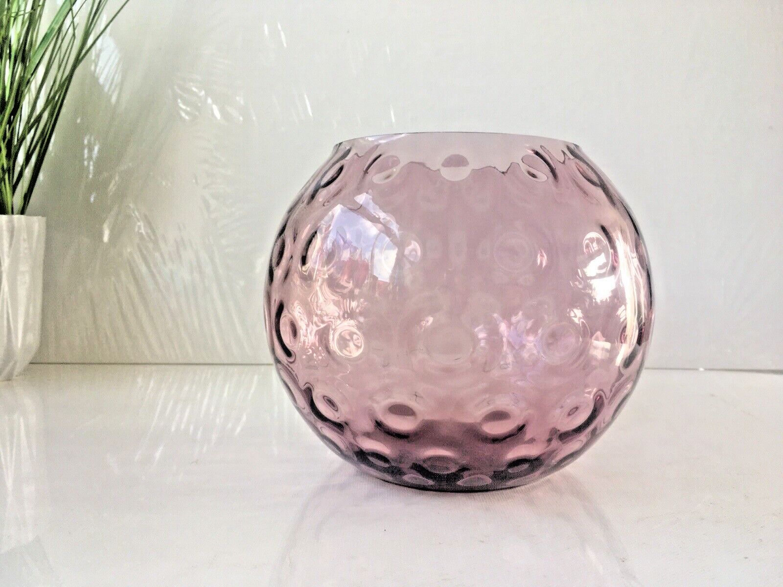 Mid Century Purple Borske Sklo Union Olives ? Retro Bubble Glass Vase Bowl 60's photo buy