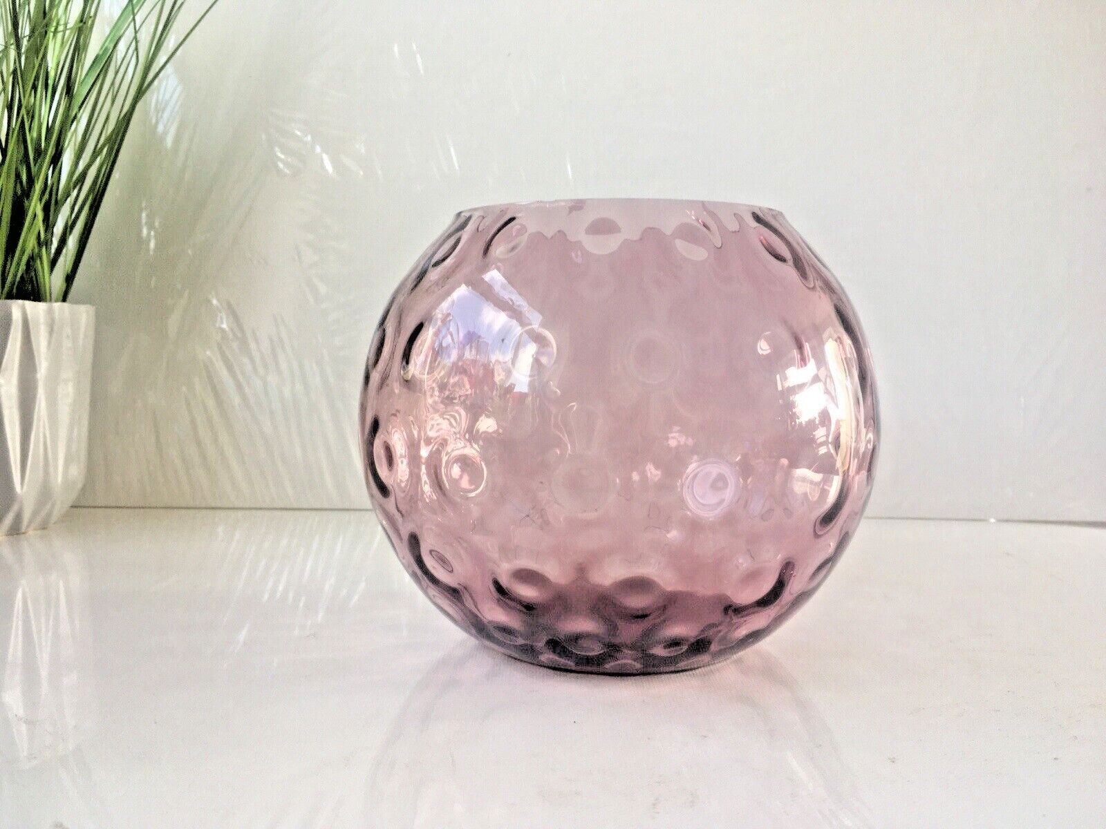 Mid Century Purple Borske Sklo Union Olives ? Retro Bubble Glass Vase Bowl 60's photo vintage