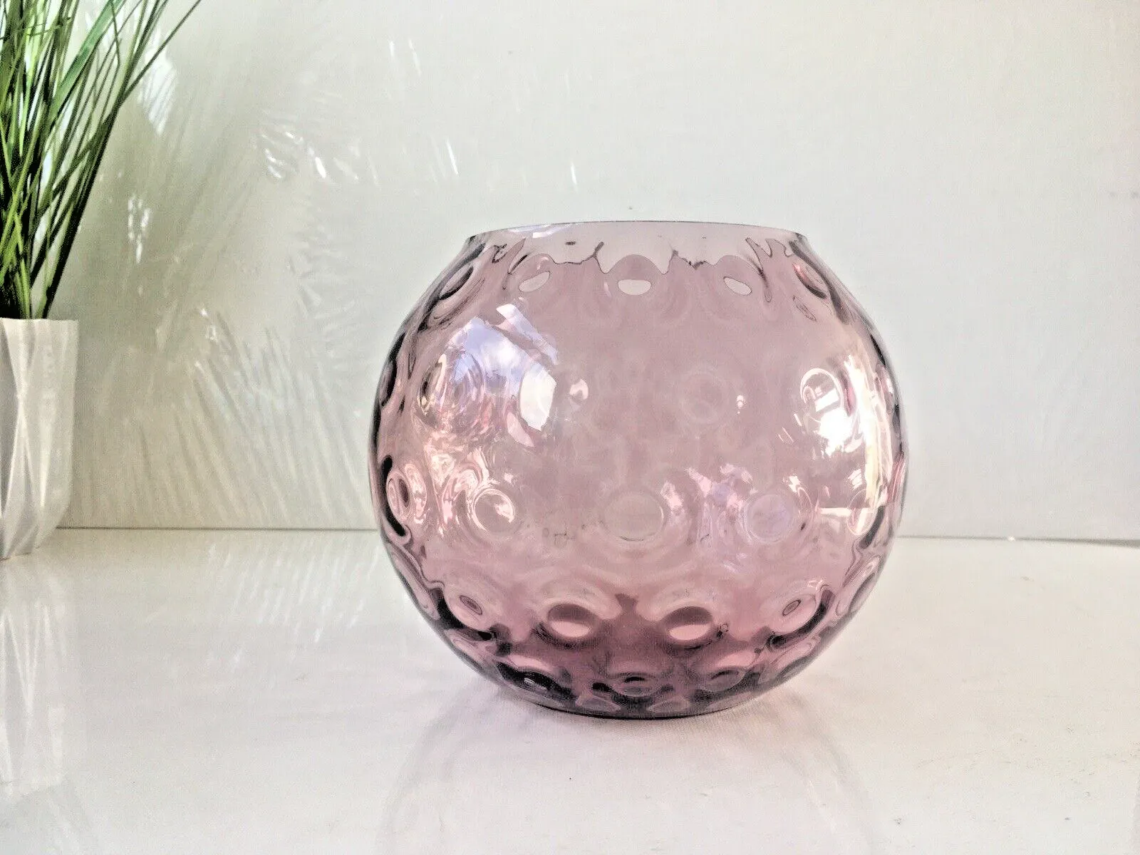 photo for sale Mid Century Purple Borske Sklo Union Olives ? Retro Bubble Glass Vase Bowl 60's