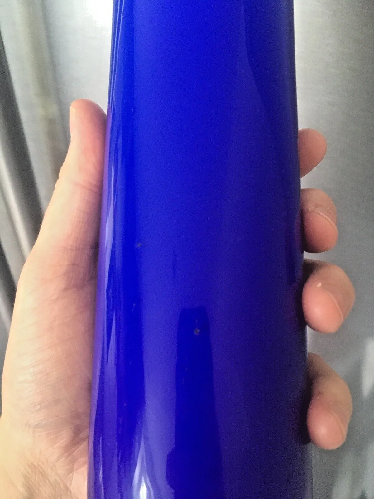 photo furniture Mid Century Modern Blue Italian Empoli Cased Glass Vase 60's 70's Scandi Style