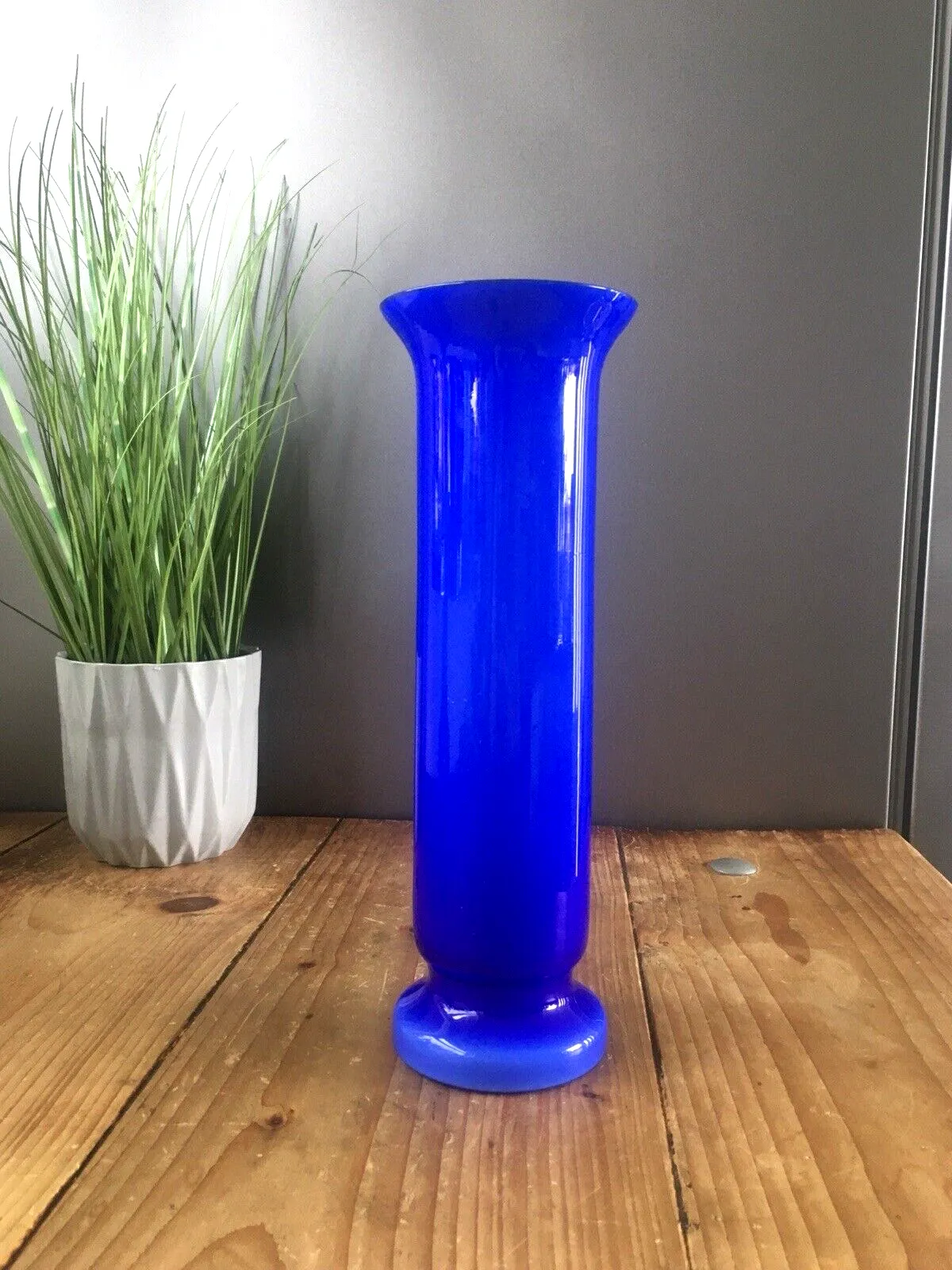 photo for sale Mid Century Modern Blue Italian Empoli Cased Glass Vase 60's 70's Scandi Style