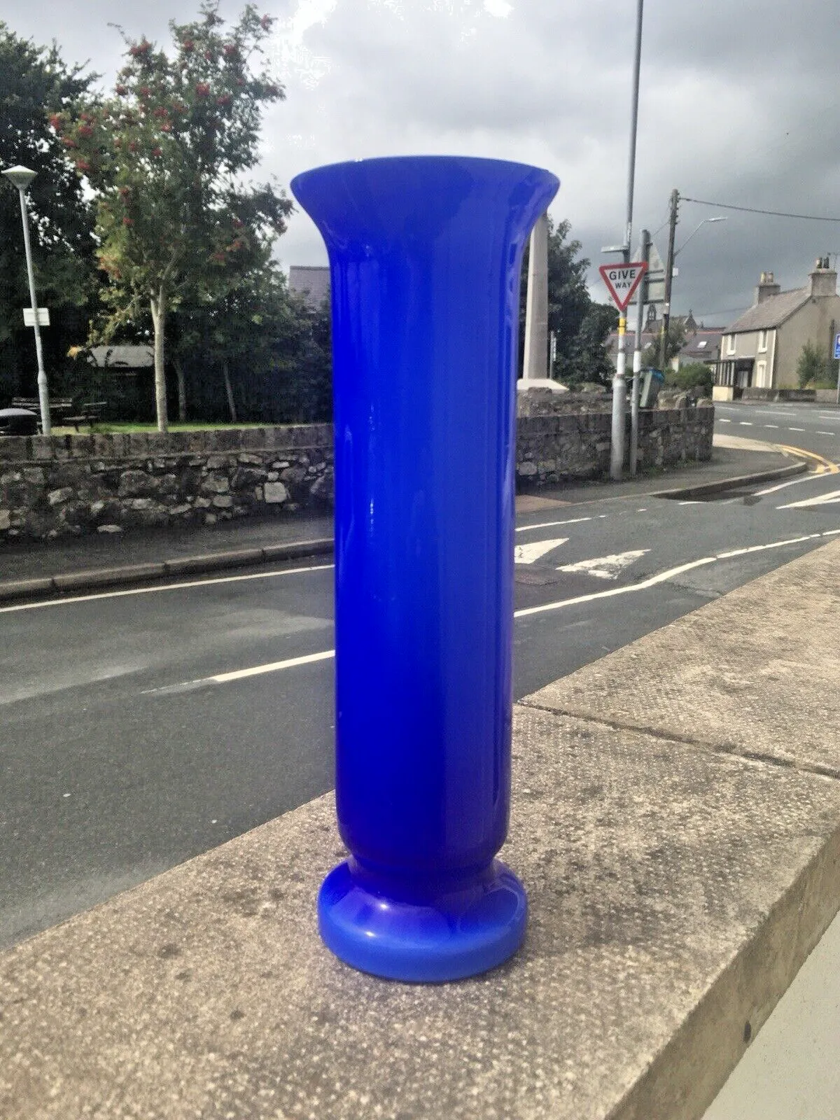 Home Decor Mid Century Modern Blue Italian Empoli Cased Glass Vase 60's 70's Scandi Style photo
