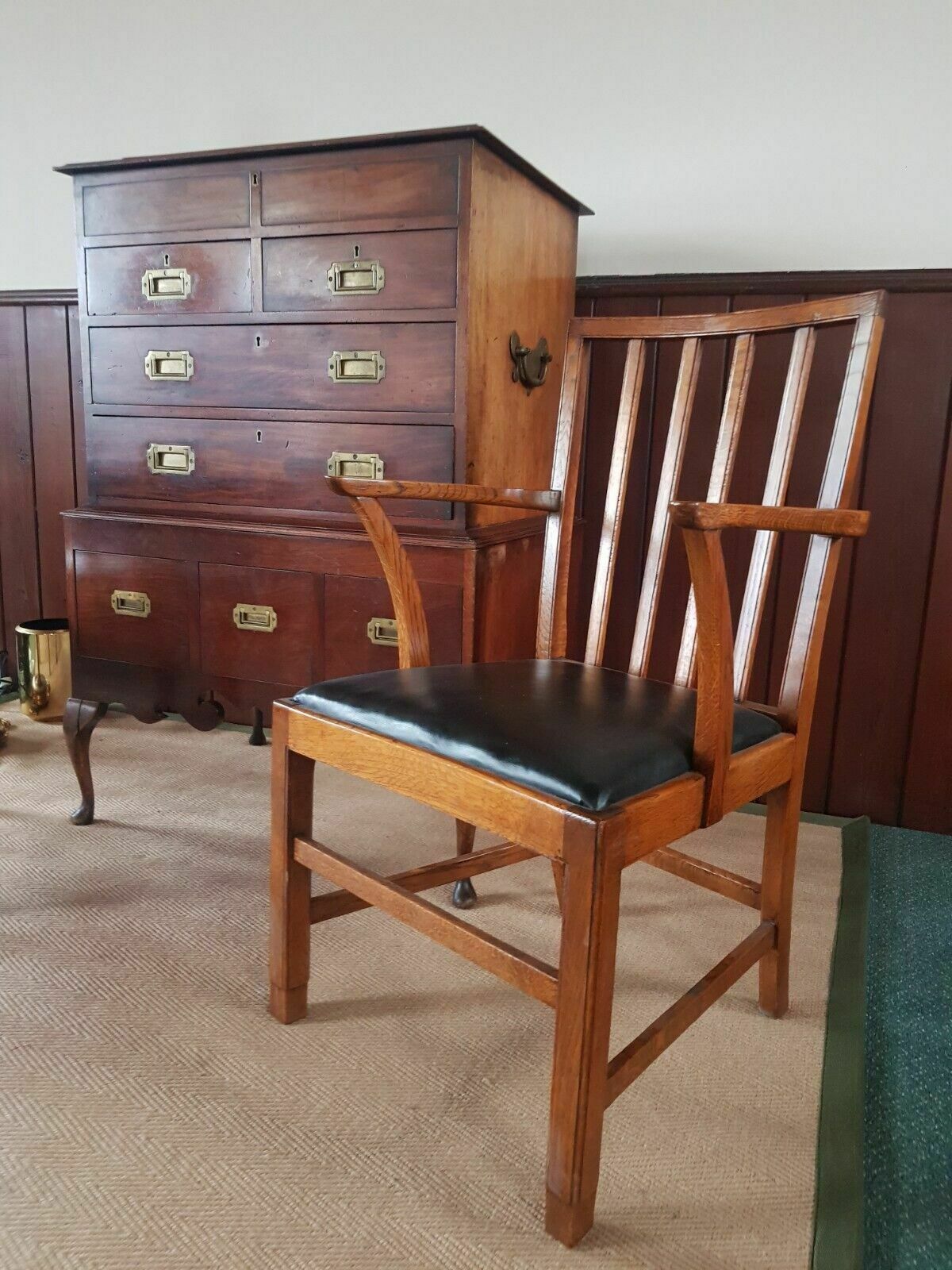 photo for sale A Set Of Six Edward Barnsley Oak Leather Chairs 50s
