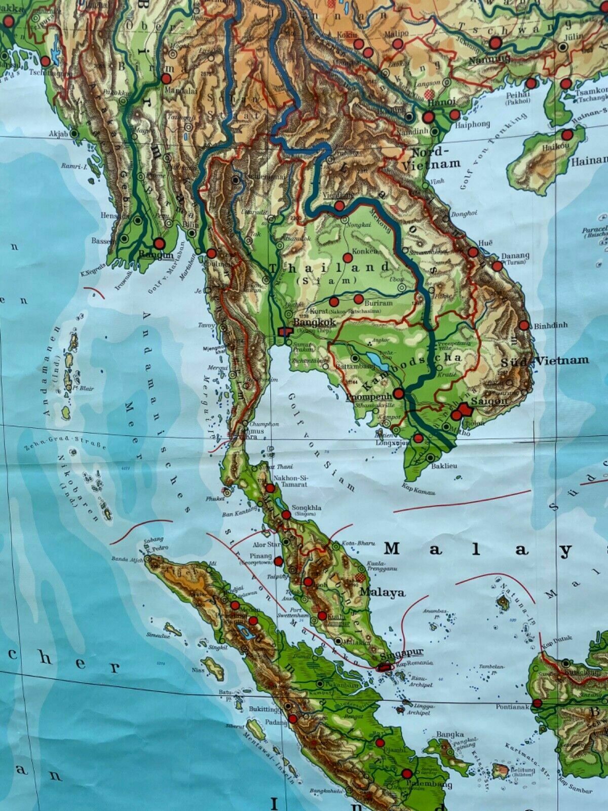 141.0 Vintage South & East Asia Geographical Roll Down School Map Chart Geography photo