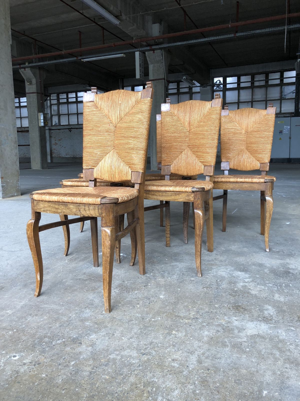 Dining Chairs With Rush Made Of Oak Wood, France 1950s, Set Of 6 photo furniture