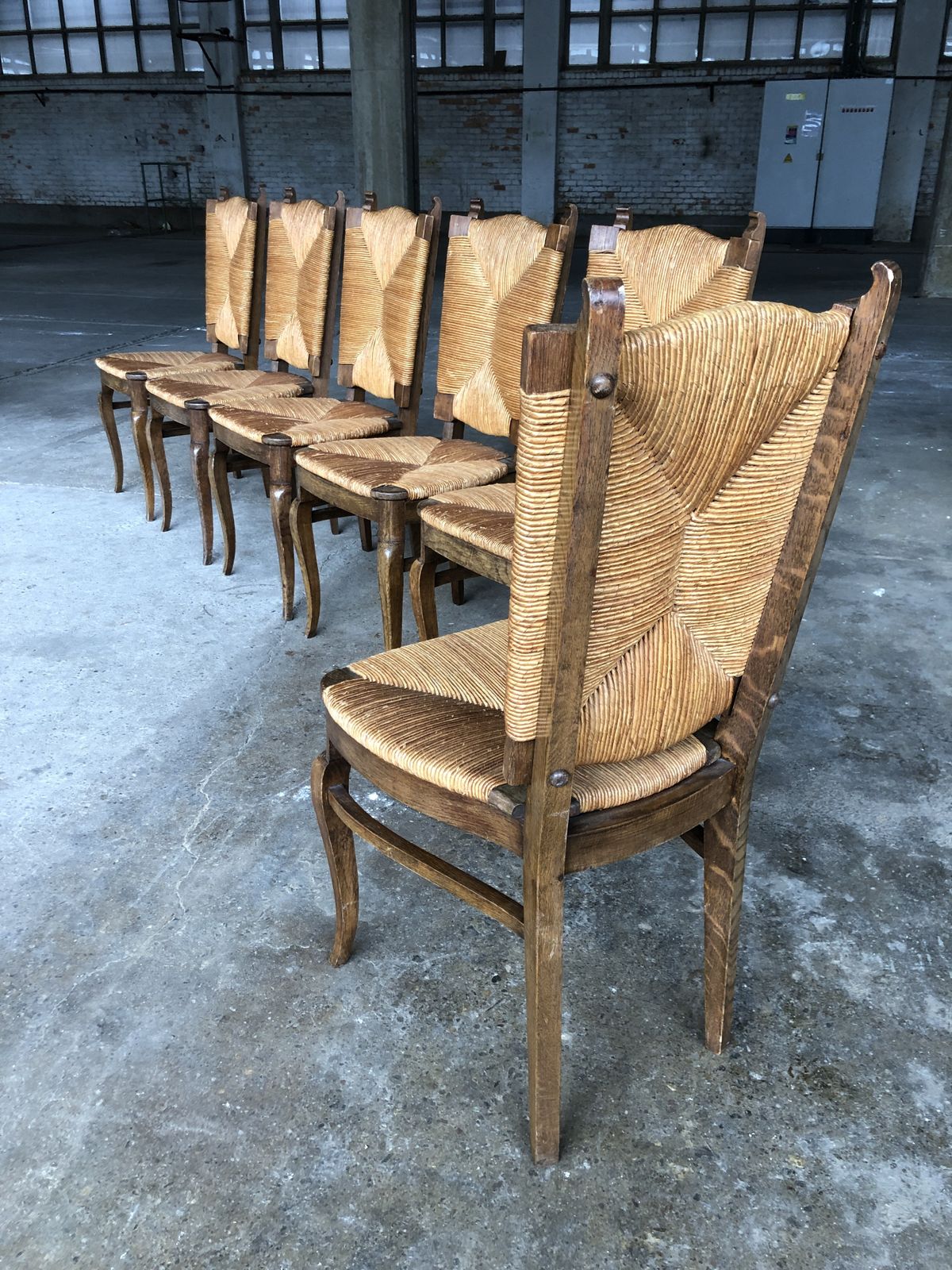 1500.0 Dining Chairs With Rush Made Of Oak Wood, France 1950s, Set Of 6 photo