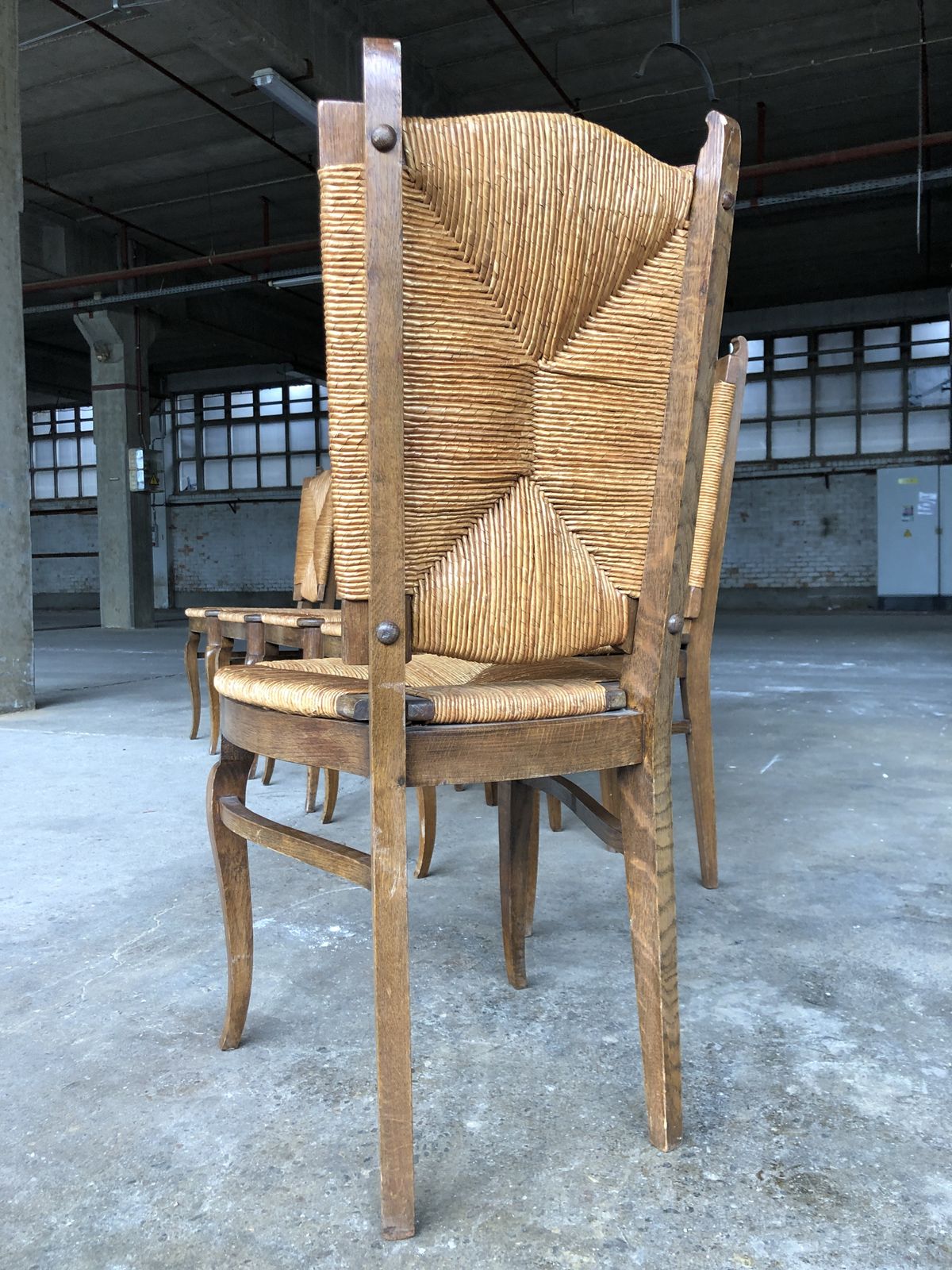 photo buy Dining Chairs With Rush Made Of Oak Wood, France 1950s, Set Of 6