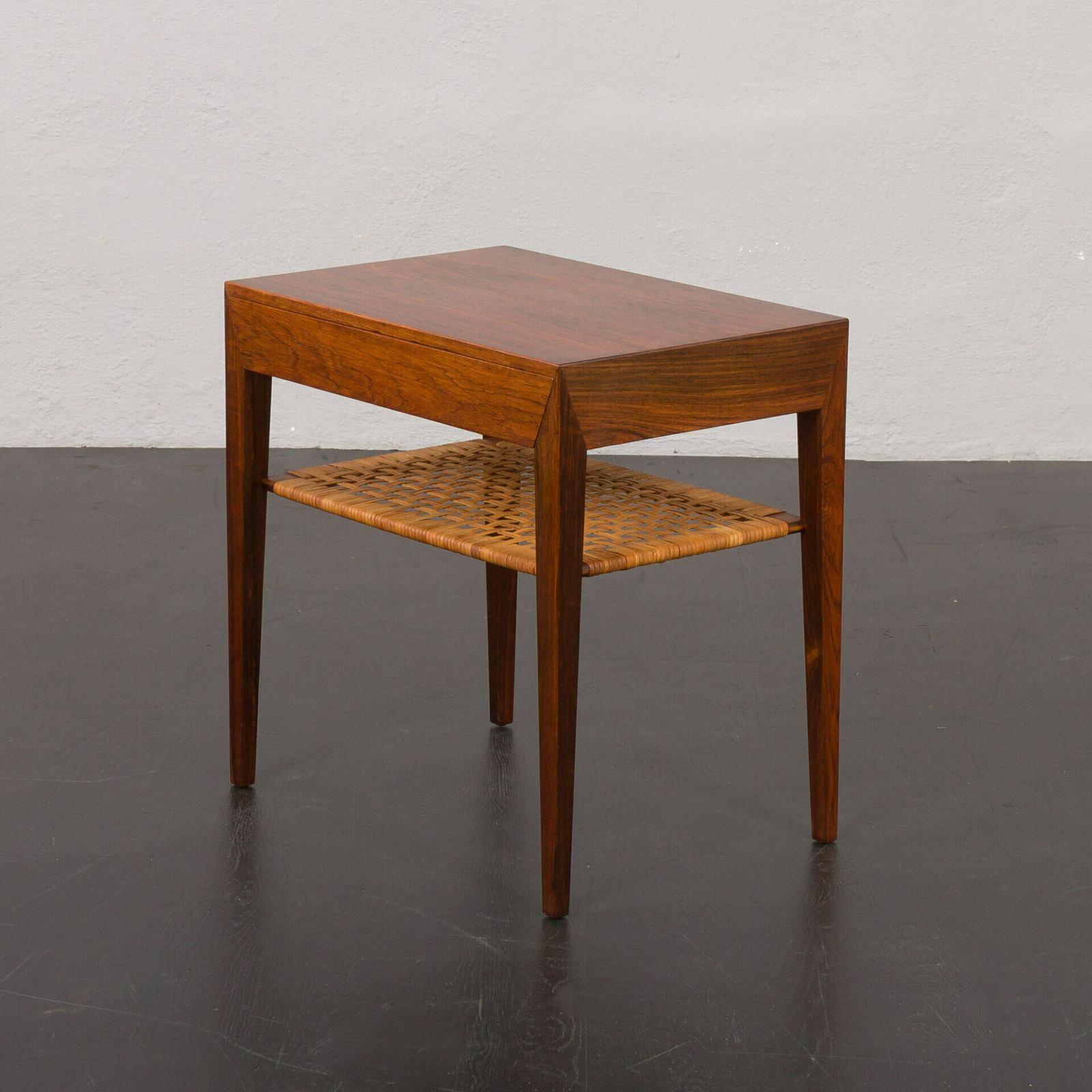 Rosewood And Cane Side Table W. Hidden Drawer By Severin Hansen For Haslev, Denmark, 1960s photo Furniture