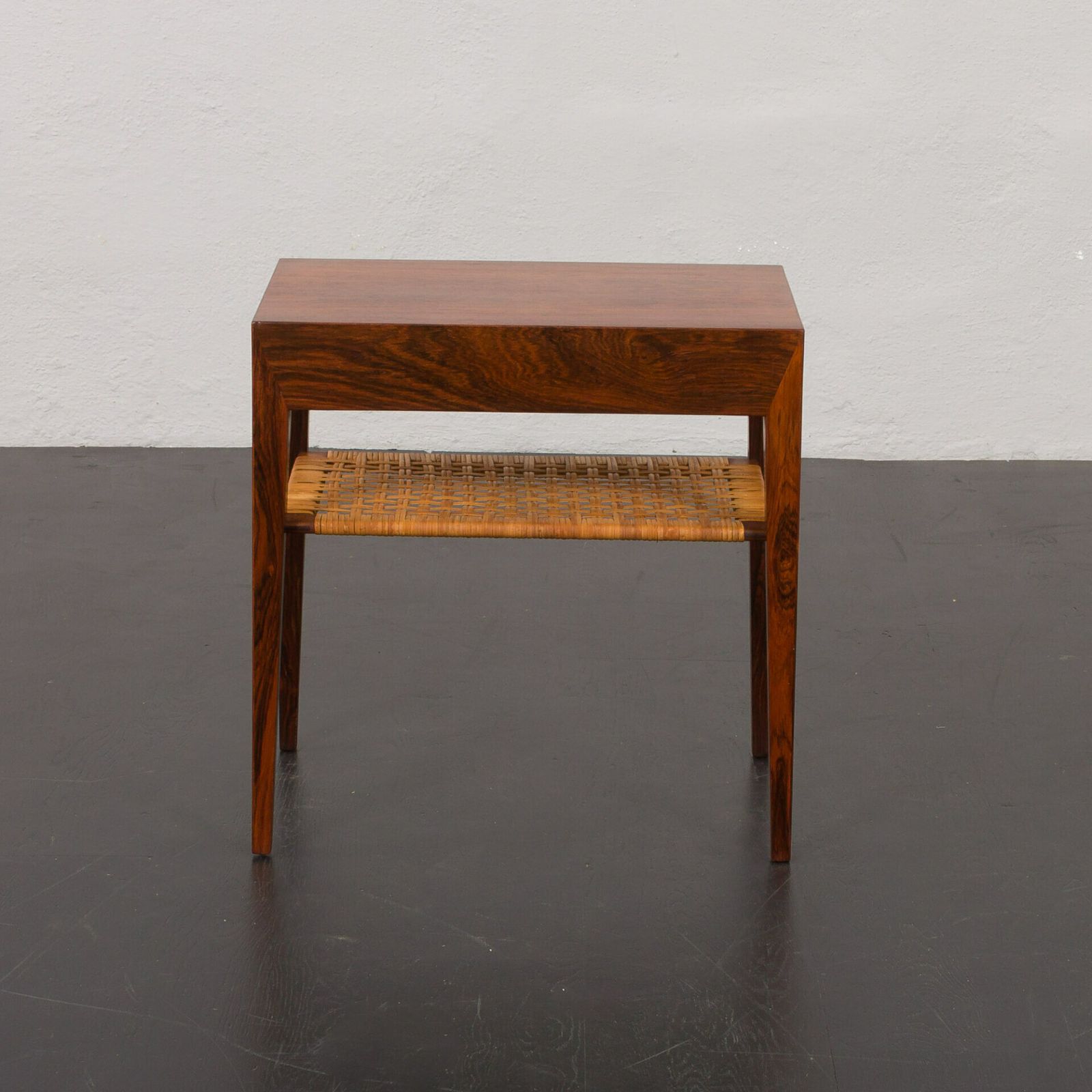 Rosewood And Cane Side Table W. Hidden Drawer By Severin Hansen For Haslev, Denmark, 1960s photo buy