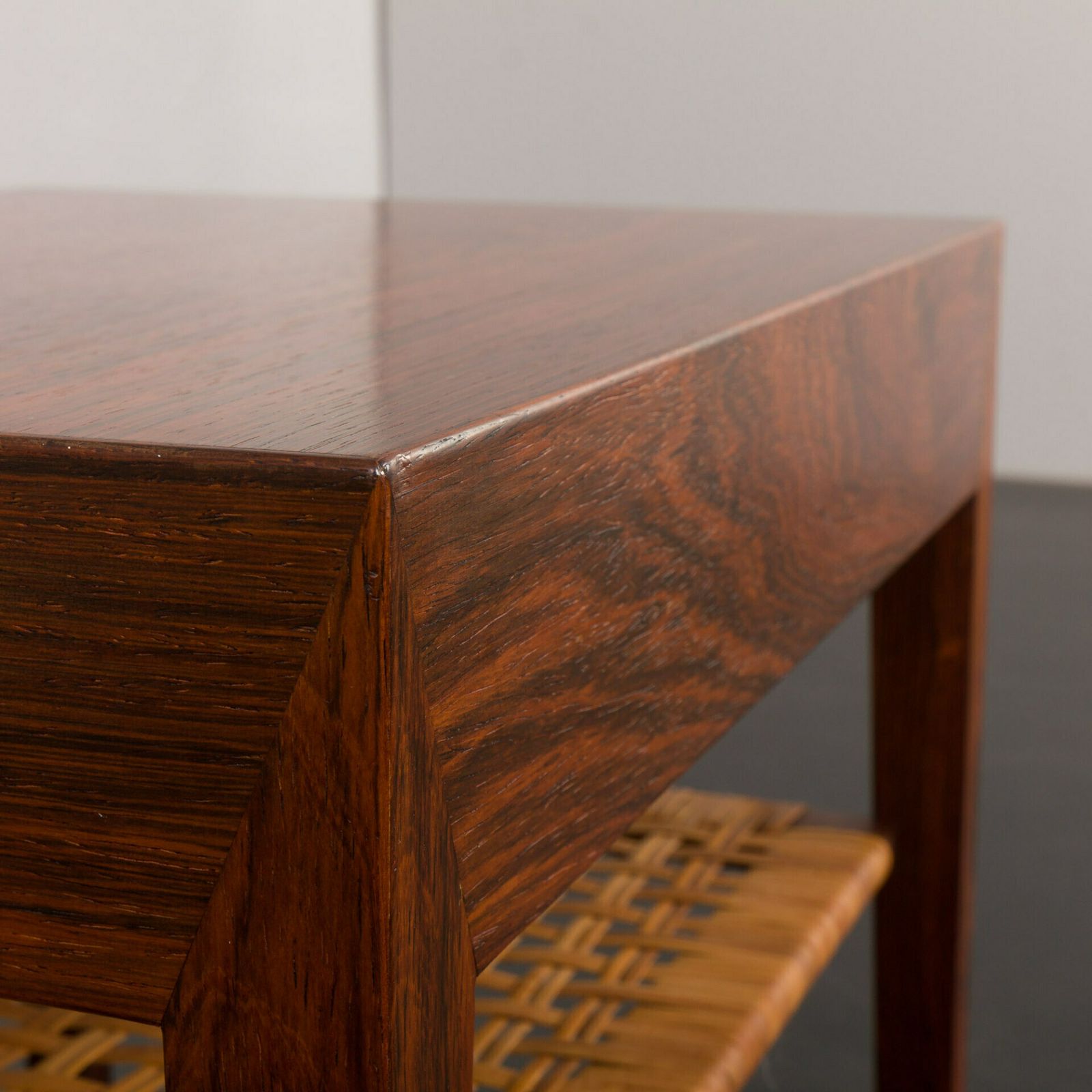 photo for sale Rosewood And Cane Side Table W. Hidden Drawer By Severin Hansen For Haslev, Denmark, 1960s