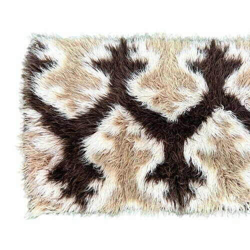 Vintage Brown Cream Beige Wool Hight Pile Rug 70s photo for sale