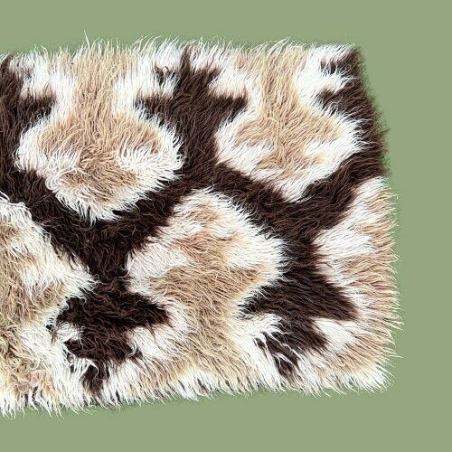 Vintage Brown Cream Beige Wool Hight Pile Rug 70s photo buy