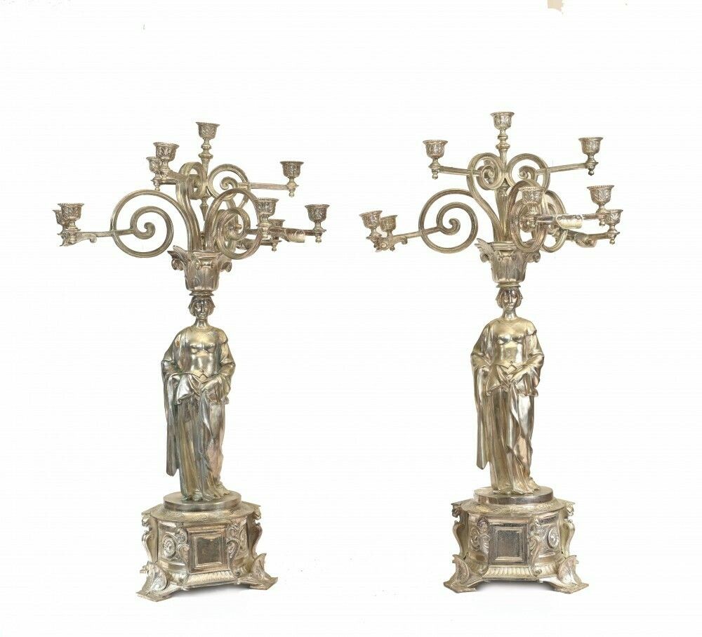 Pair Silverplate Candelabras   2.5 Ft English Victorian Maidens