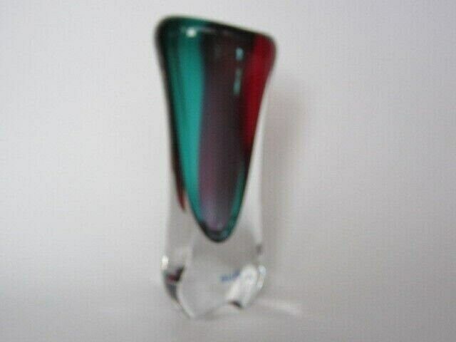 Hand Blown Bohemia Glass Art Glass Vase Red And Turquiose Lead Free Crystal photo for sale