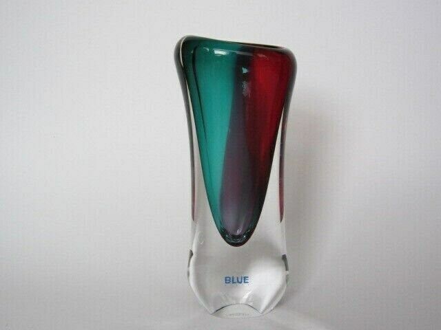 photo for sale Hand Blown Bohemia Glass Art Glass Vase Red And Turquiose Lead Free Crystal