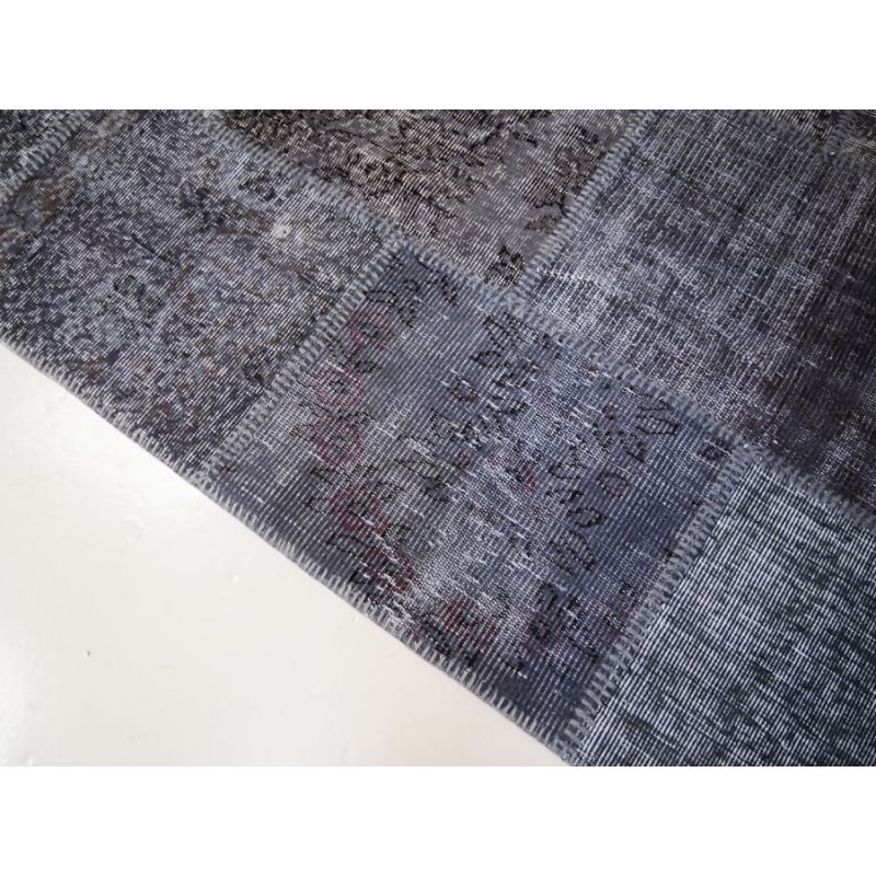 Grey Overdyed Vintage Turkish Hand Stitched Patch Work Rug photo 245.0