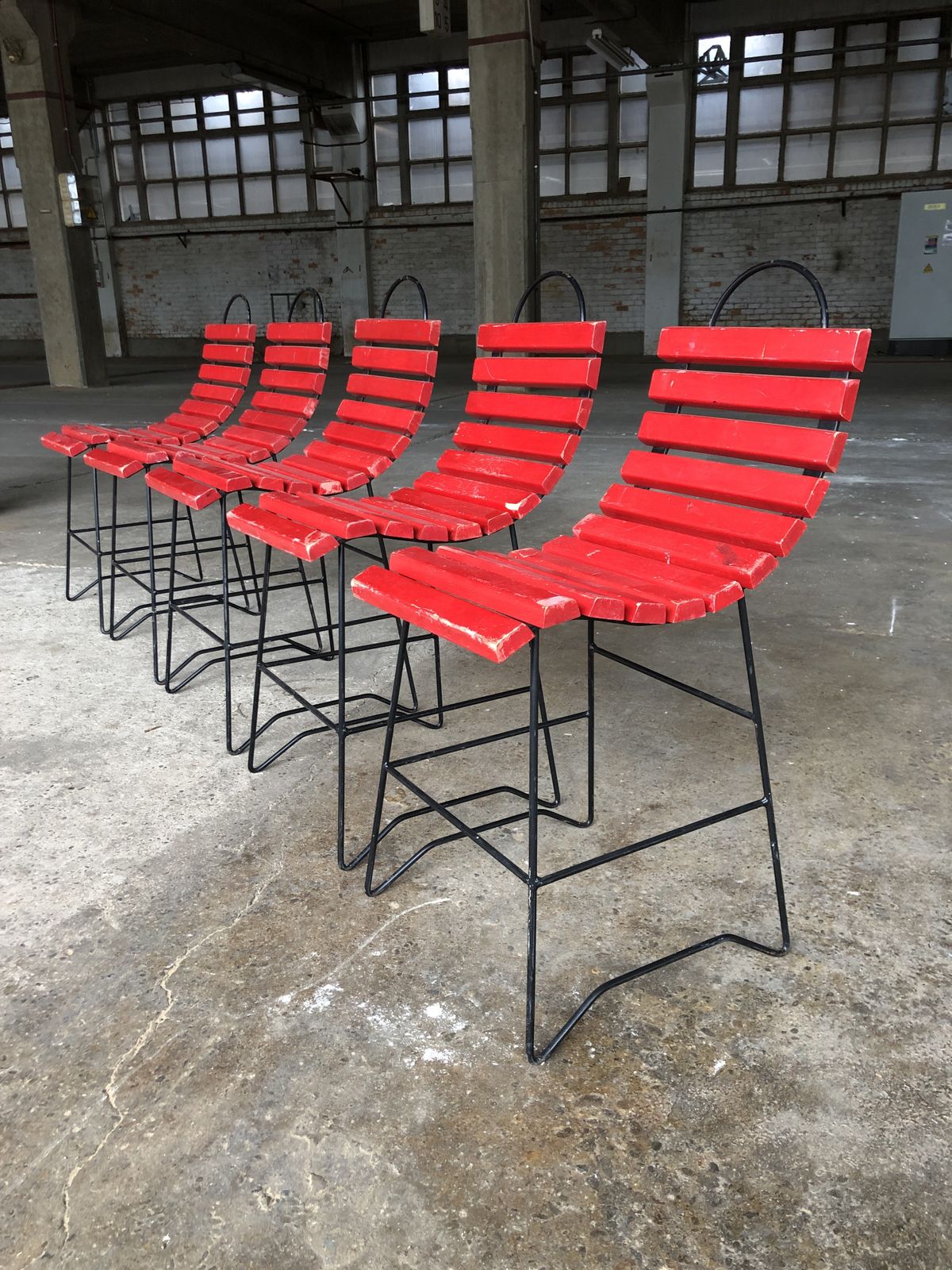 Playful Dining Chairs With Wooden Slats, 1960s, Set Of 5 photo 1349.96