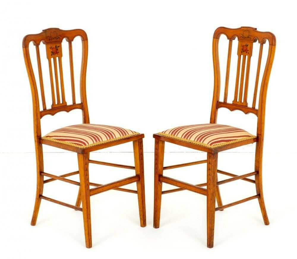 Pair Antique Bedroom Chairs Satinwood 1890
