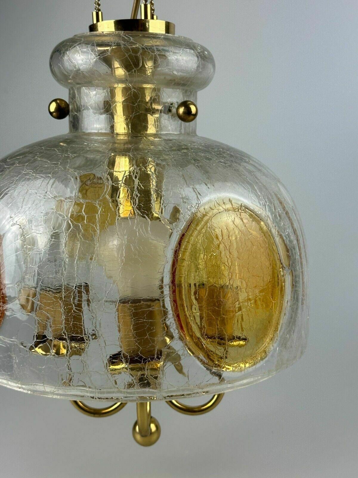 photo furniture 1960's 1970's Brutalist Ceiling Lamp Pendant Brass & Murano Glass