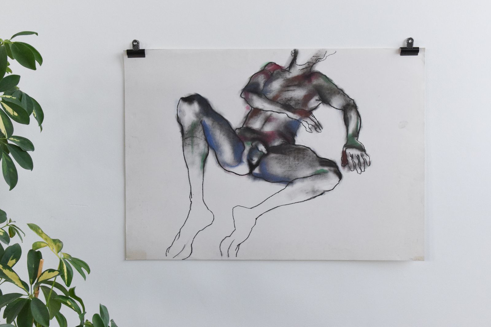 Vintage Original Colourful Pastel Male Nude Life Drawing By Artist Robert Arthur Bramwell