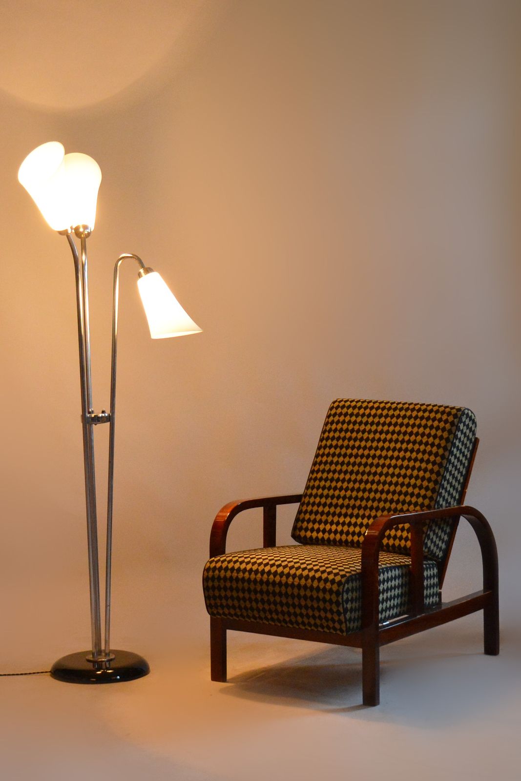Lighting Restored Artdeco Floor Lamp, Chrome Plated Steel, Czechia, 1930s photo