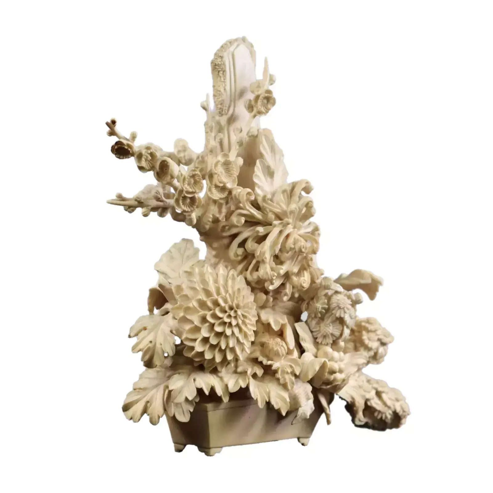 Ikebana "Flowers". Meiji Japan Period Bone Carvings photo Home Decor