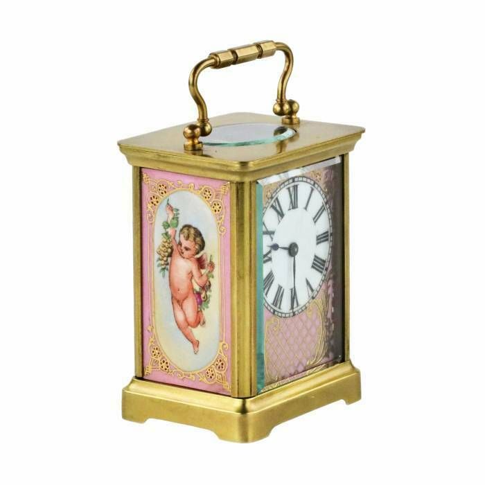 French Carriage Clock With Porcelain Painting, Neo Rococo Style. The Turn Of The 19th 20th Centuries