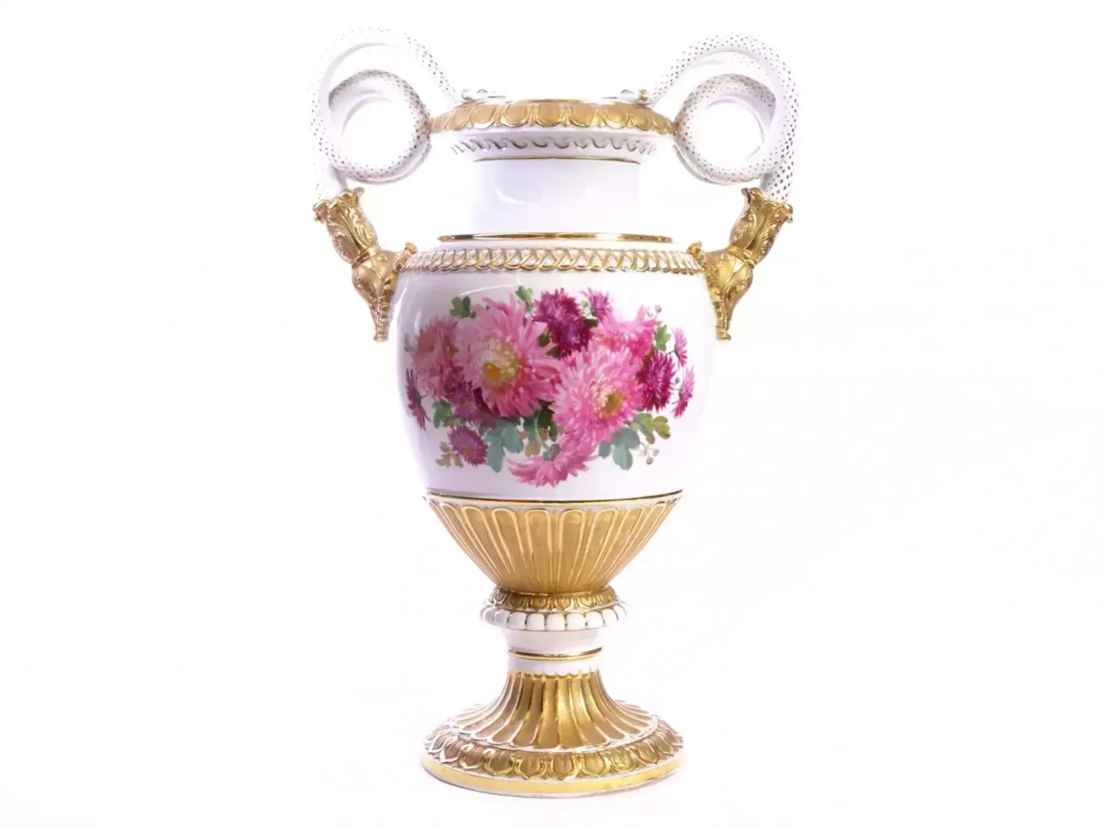 Large Porcelain Vase   Red Chrysanthemums. Meissen. photo vintage