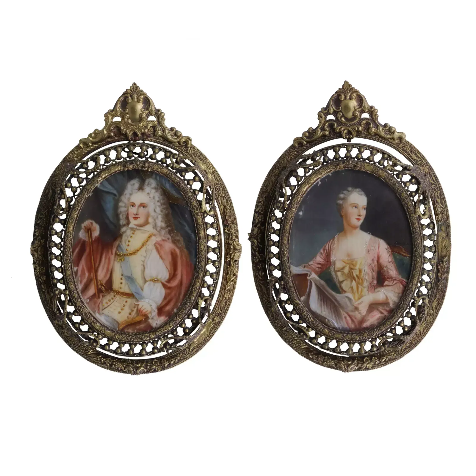 Pair Of Portrait Miniatures Louis XV And Marquise De Pompadour