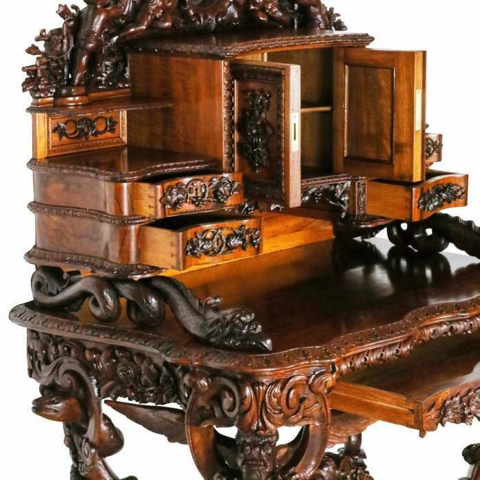 Magnificent Carved Bureau Table In The Baroque Neo Gothic Style. France 19th Century photo 8549.0