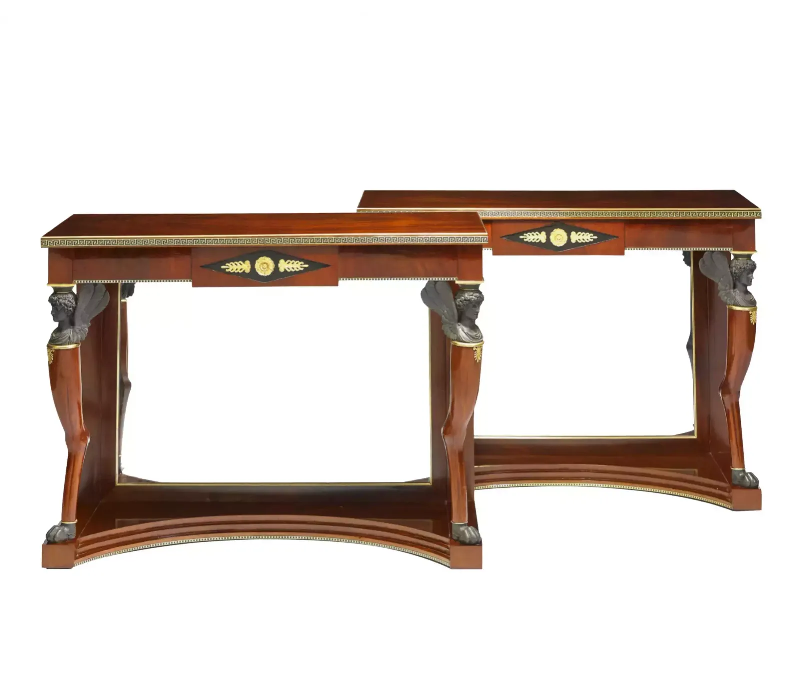 Pair Of Russian Neoclassical Mahogany Consoles.