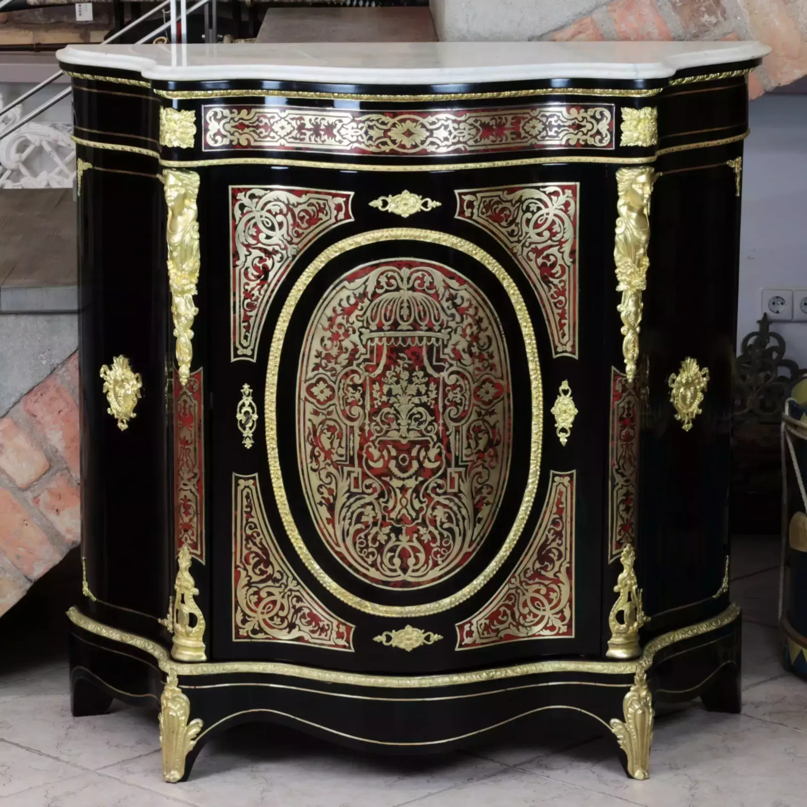 Napoleon III Style Cabinet In Ebonized Wood And Boulle Like Marquetry. photo Furniture