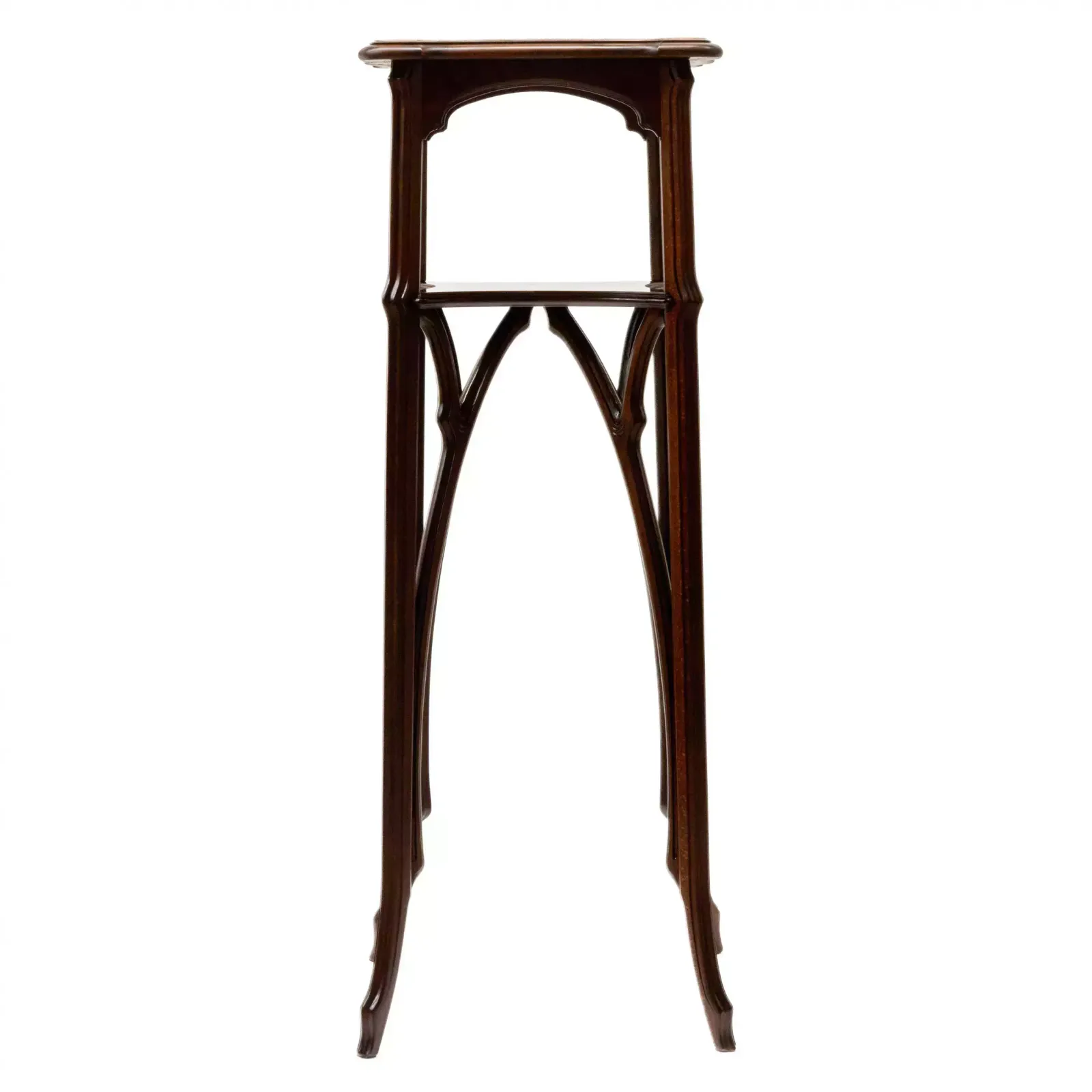 Two Tier Pedestal For Flowers Made Of Solid Walnut, Art Nouveau Style. 20th Century.