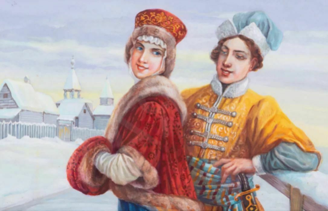 Watercolor Courtship On The Winter Streets Of Russia In The 16th Century photo furniture
