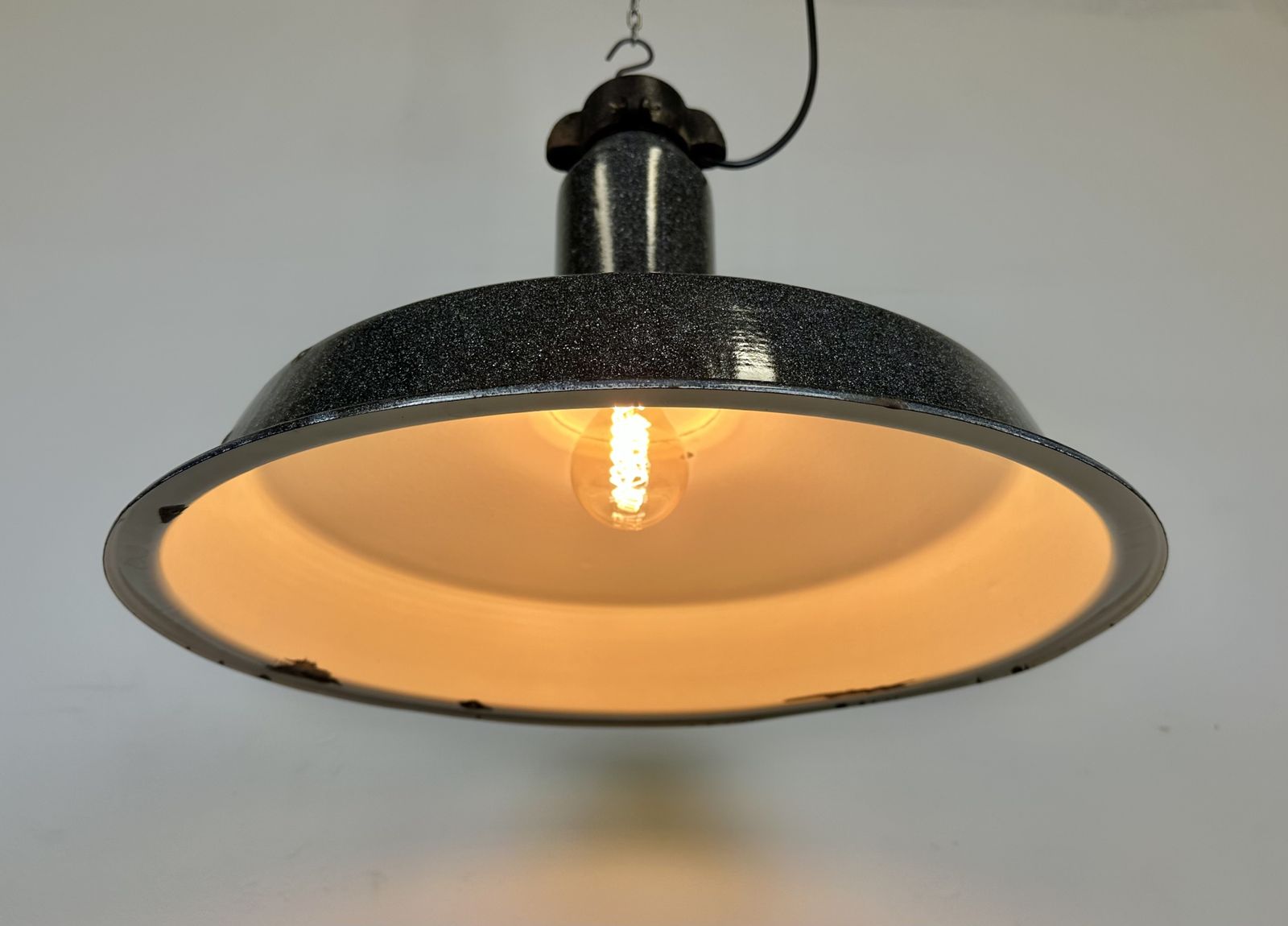 Large Industrial Grey Enamel Factory Lamp With Cast Iron Top, 1960s photo Lighting