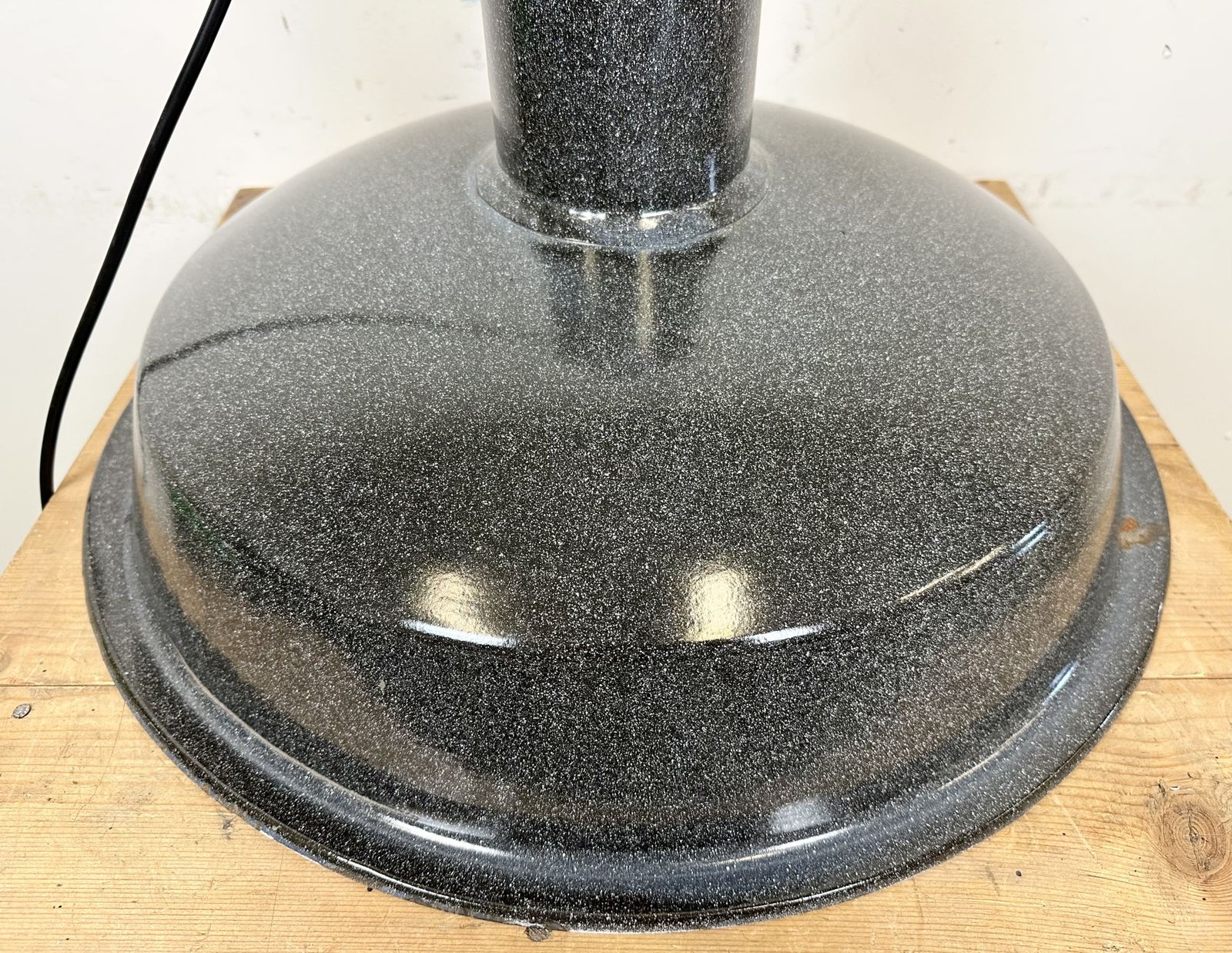 Lighting Large Industrial Grey Enamel Factory Lamp With Cast Iron Top, 1960s photo