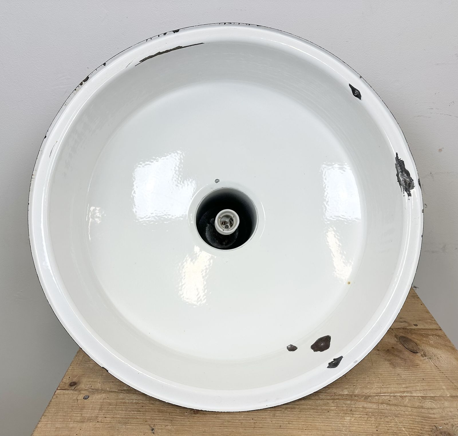 199.0 Large Industrial Grey Enamel Factory Lamp With Cast Iron Top, 1960s photo