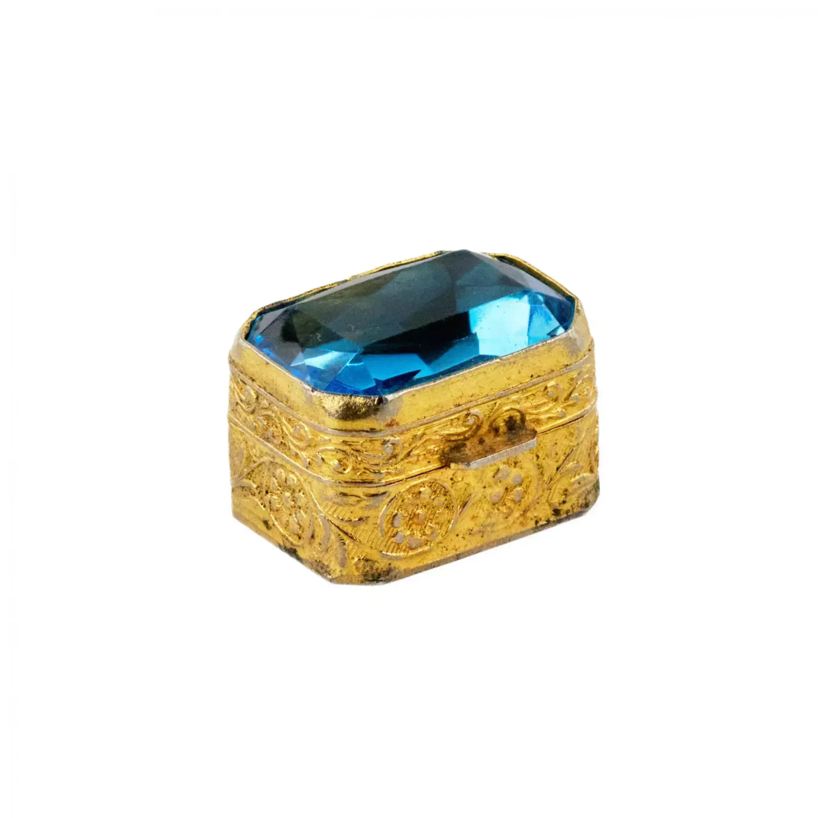 Pill Box Of Gilded Metal, With A Large Blue Stone On The Lid. Early 20th Century. photo Home Decor