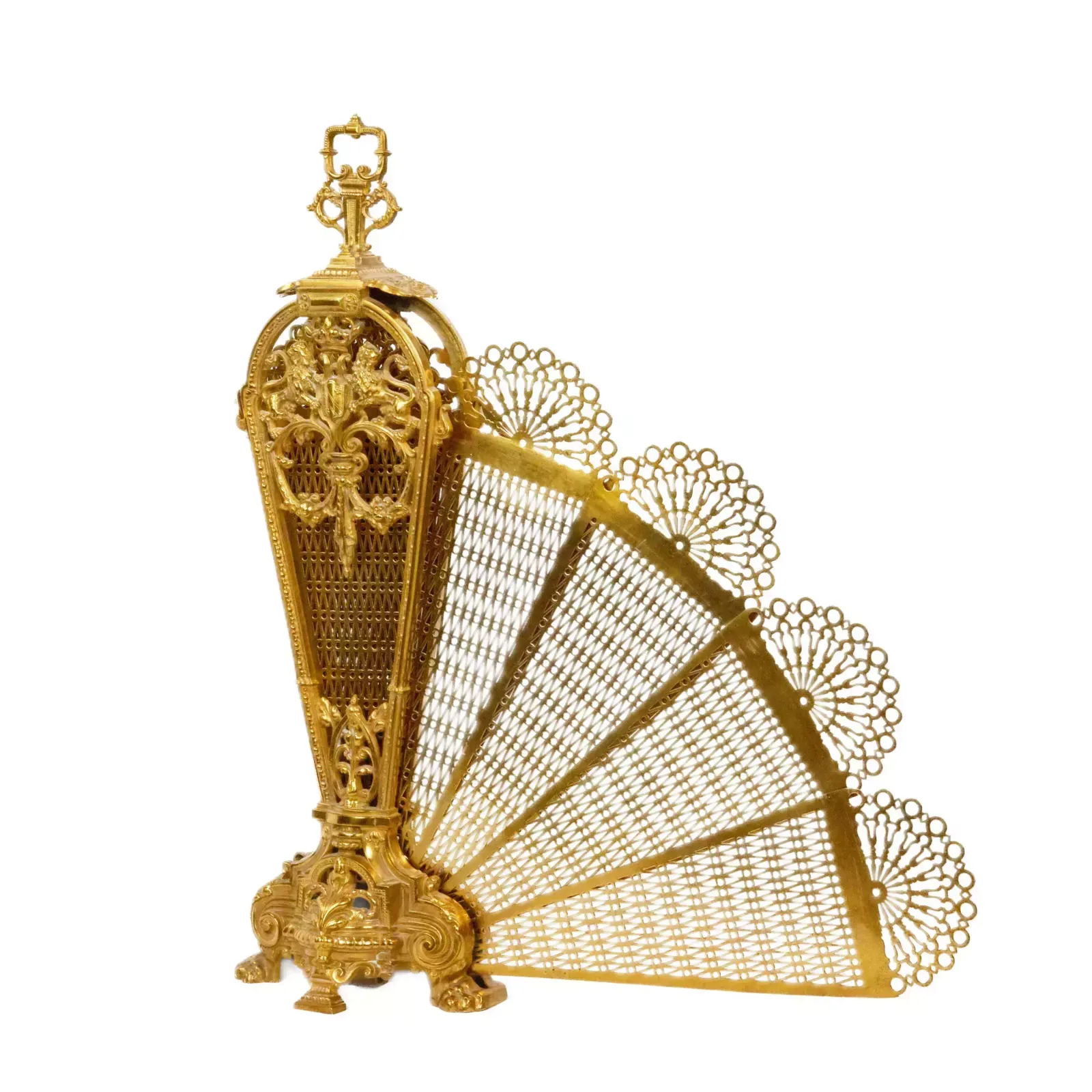 Fireplace Screen In Gilded Bronze And Brass From The 20th Century. Peacock. photo vinterior