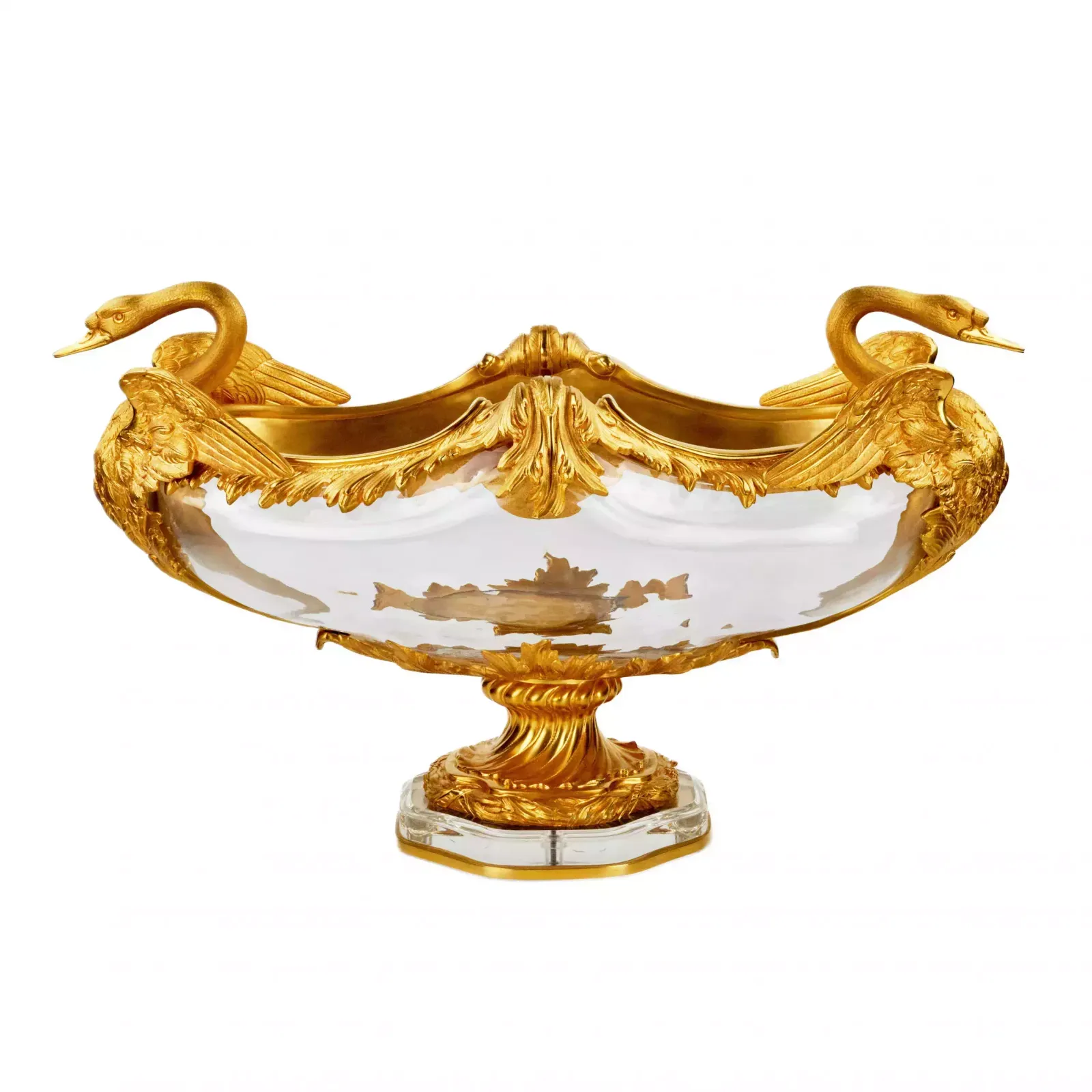 Pair Of Oval Vases In Cast Glass And Gilt Bronze, With Swan Motif. France 20th Century. photo Home Decor