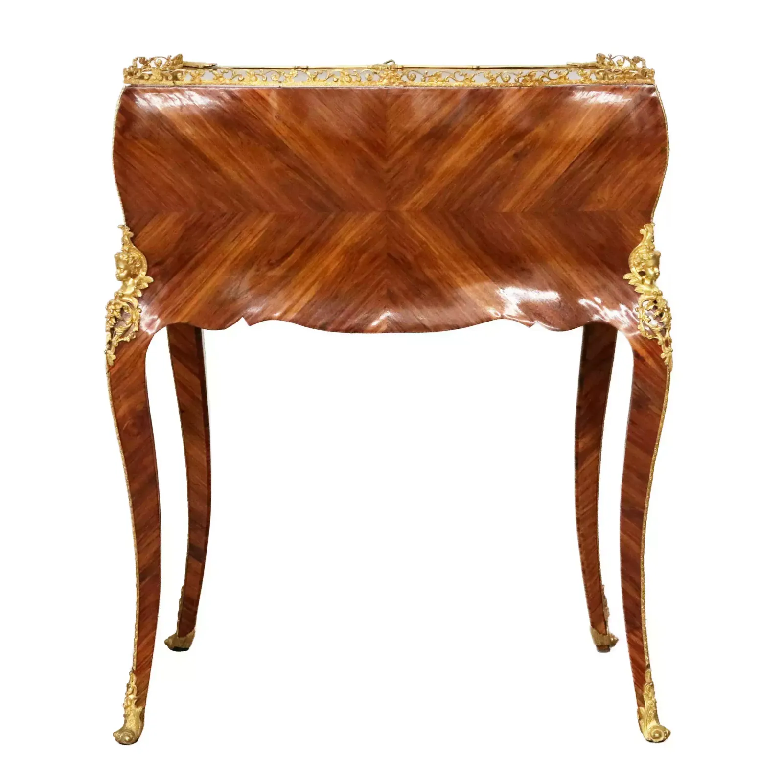 Coquettish Ladies` Bureau In Wood And Gilded Bronze, Louis XV Style. photo for sale