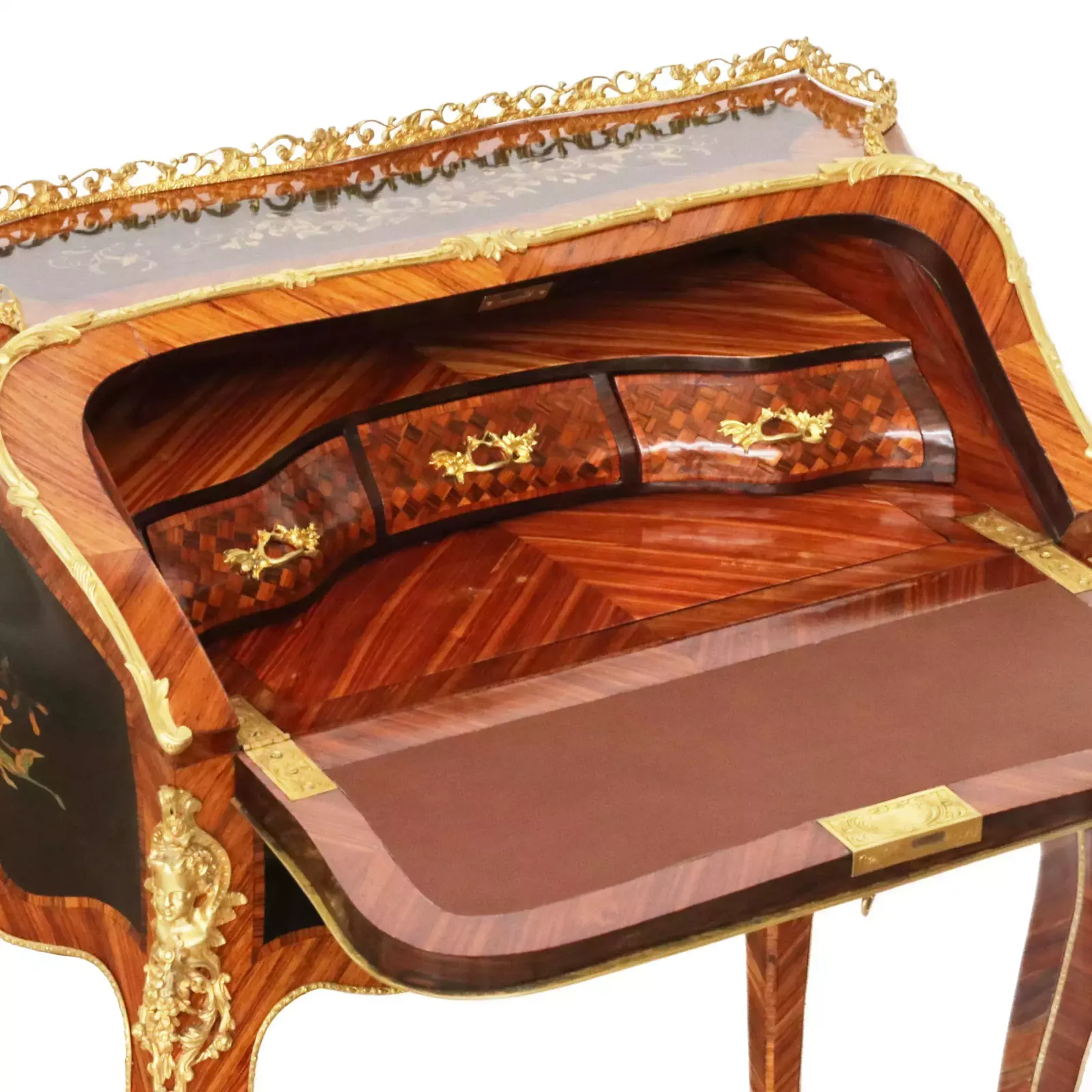 Coquettish Ladies` Bureau In Wood And Gilded Bronze, Louis XV Style. photo Furniture