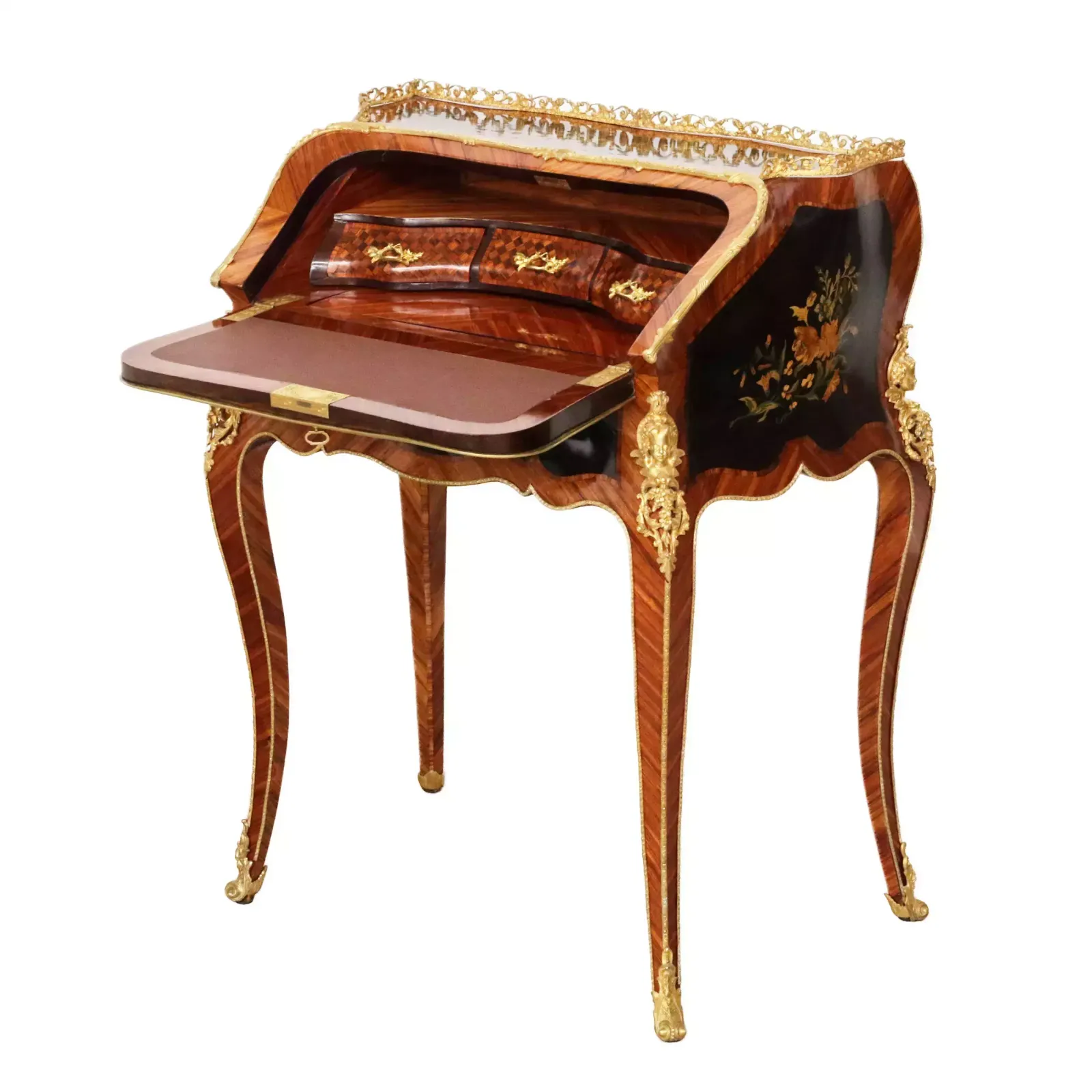 photo furniture Coquettish Ladies` Bureau In Wood And Gilded Bronze, Louis XV Style.