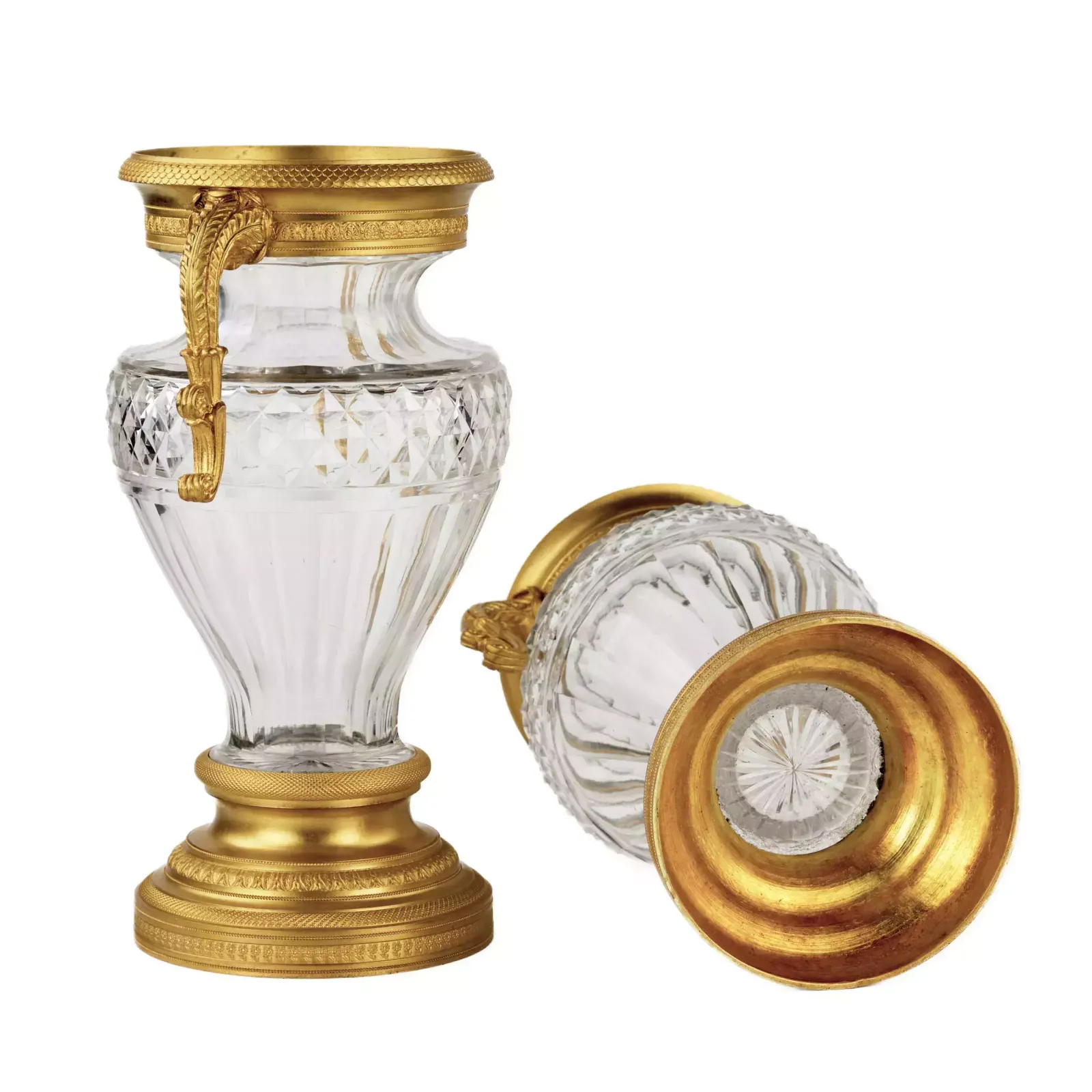 Pair Of Crystal Vases With Gilt Bronze. End Of The 19th Century. photo for sale