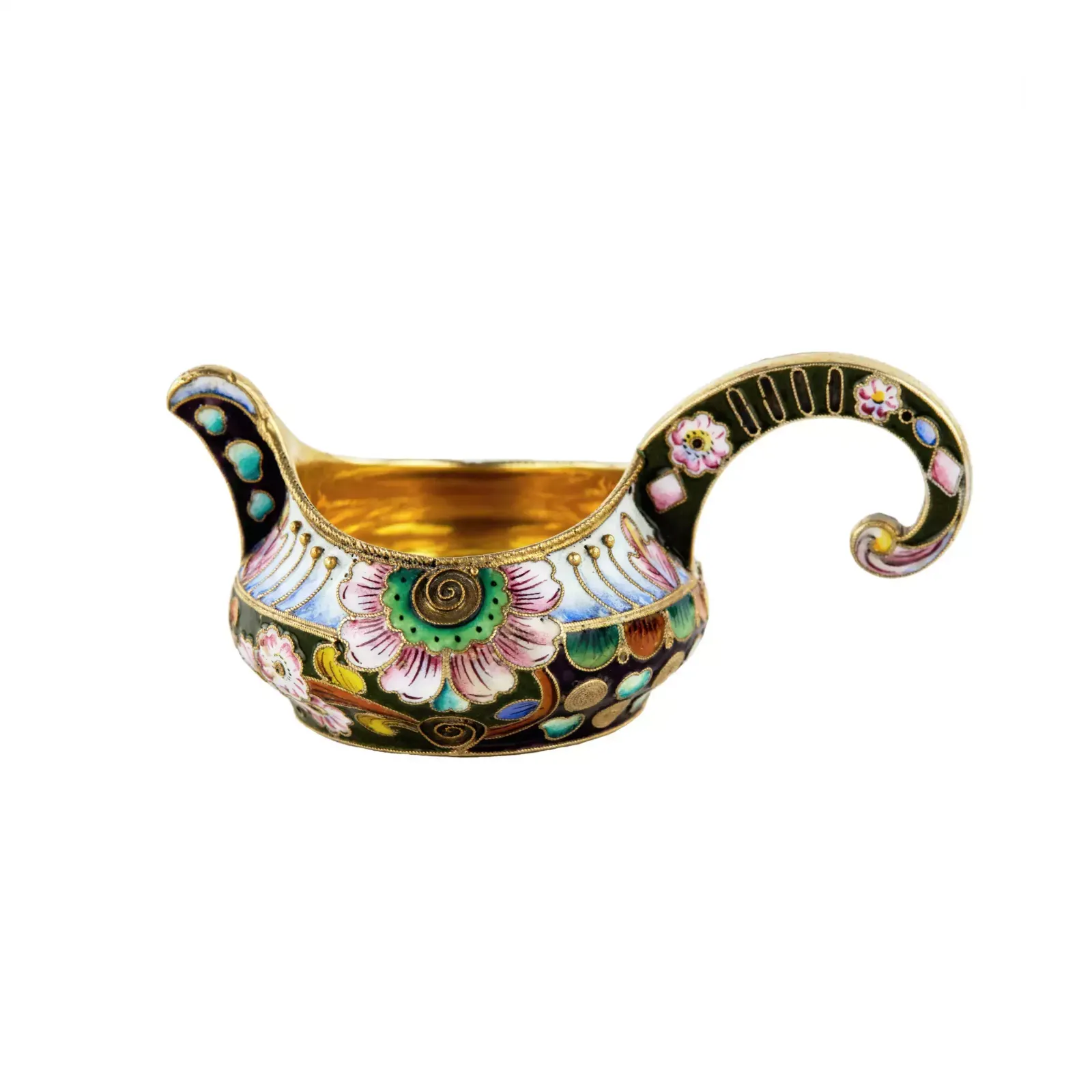 20 Artel. Silver Kovsh With Painted Enamel On Filigree. Moscow, 1908 1917