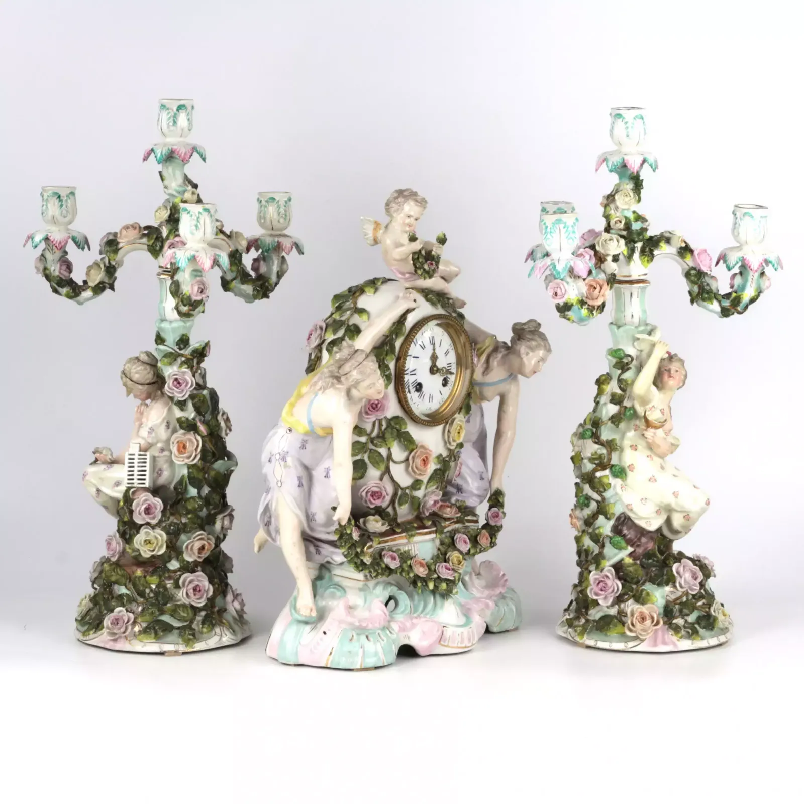 Porcelain Watch Set With Candelabra.Sietzendorf 1880 photo vintage