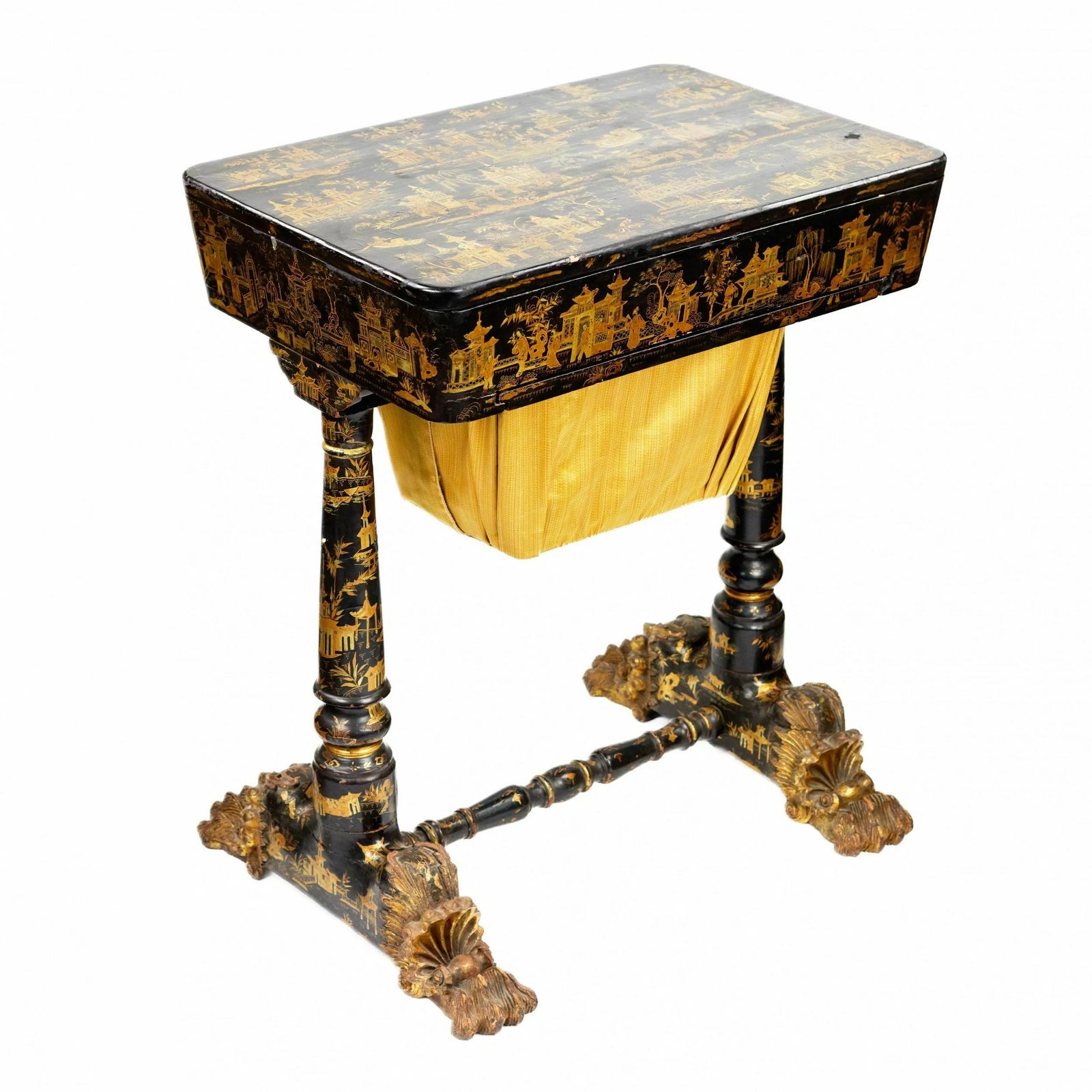 Handicraft Table Made Of Black And Gold Beijing Lacquer. 19th Century photo furniture
