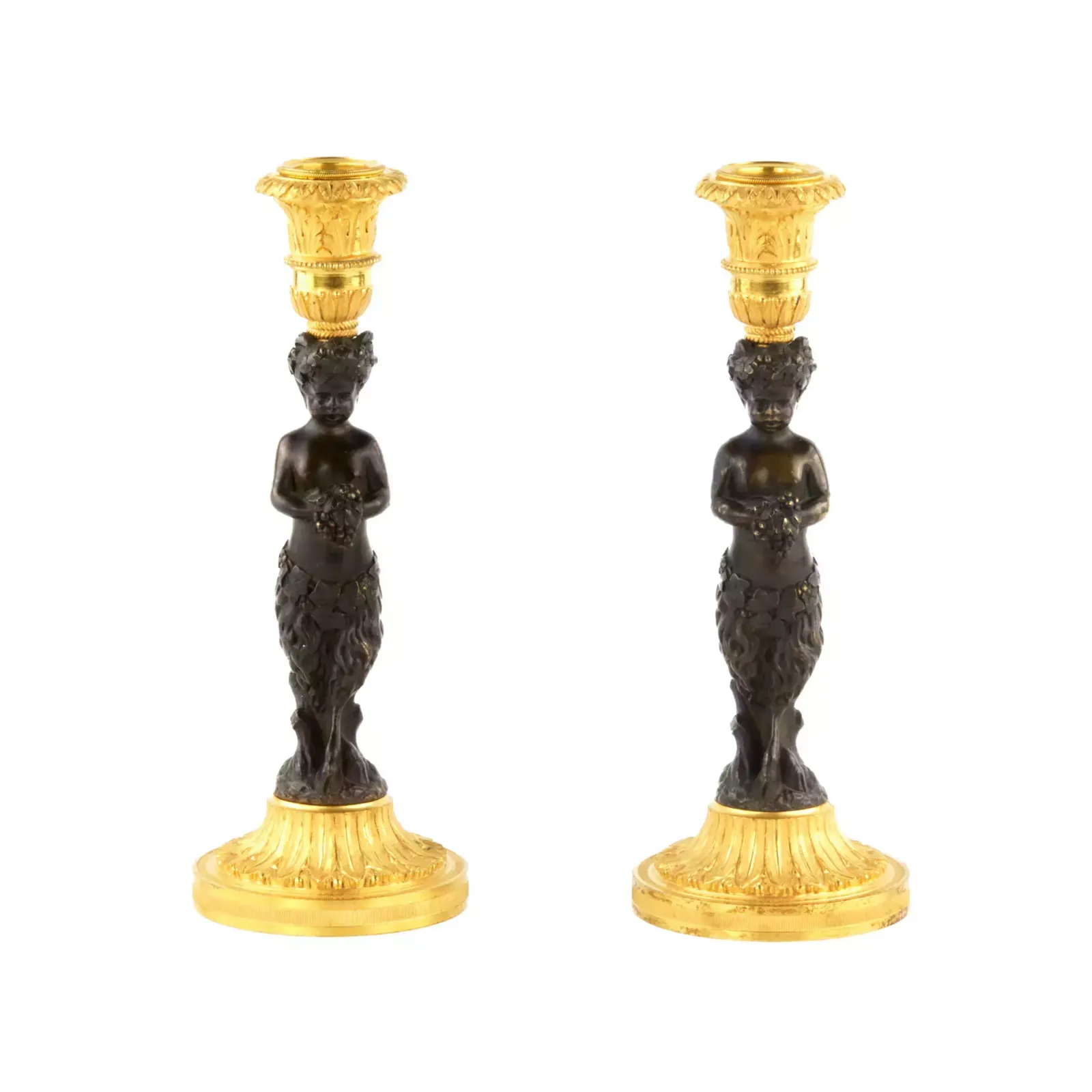 Pair Of Bronze, French Candlesticks, In The Form Of Fauns, Mid 19th Century. photo for sale