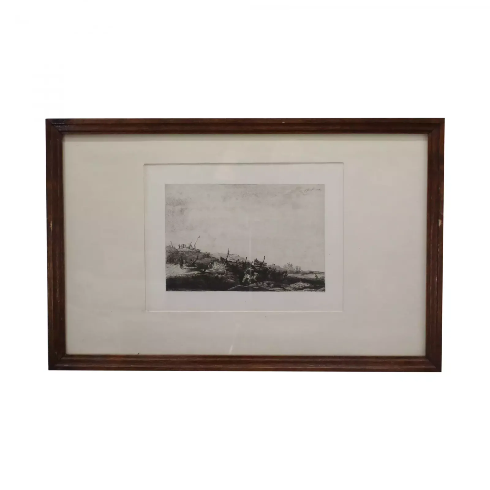 The Engraving Is Set In A Wooden Frame