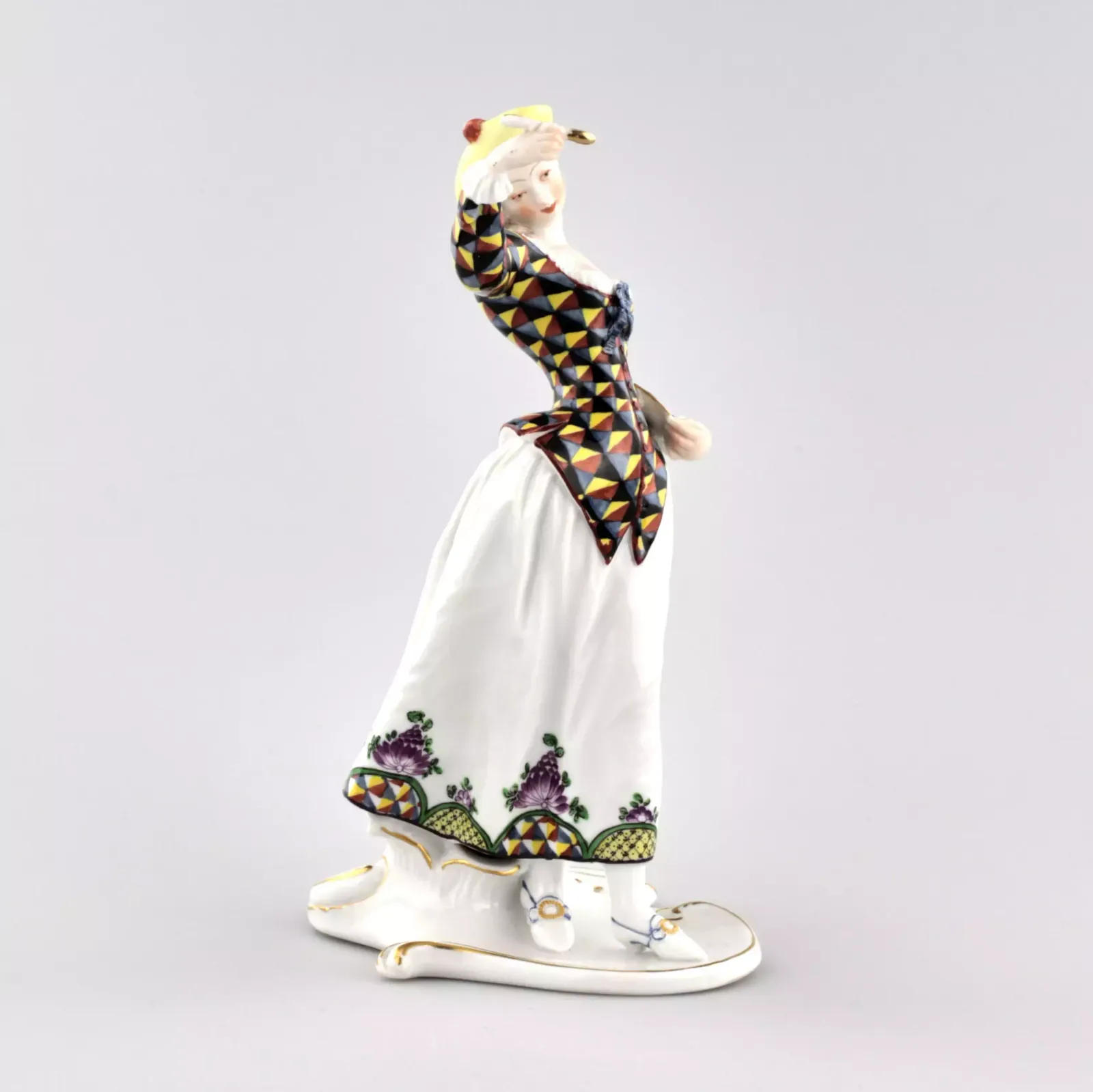 Porcelain Figurine Columbine With A Saucer. Nymphenburg. Germany. The Beginning Of The 20th Century.